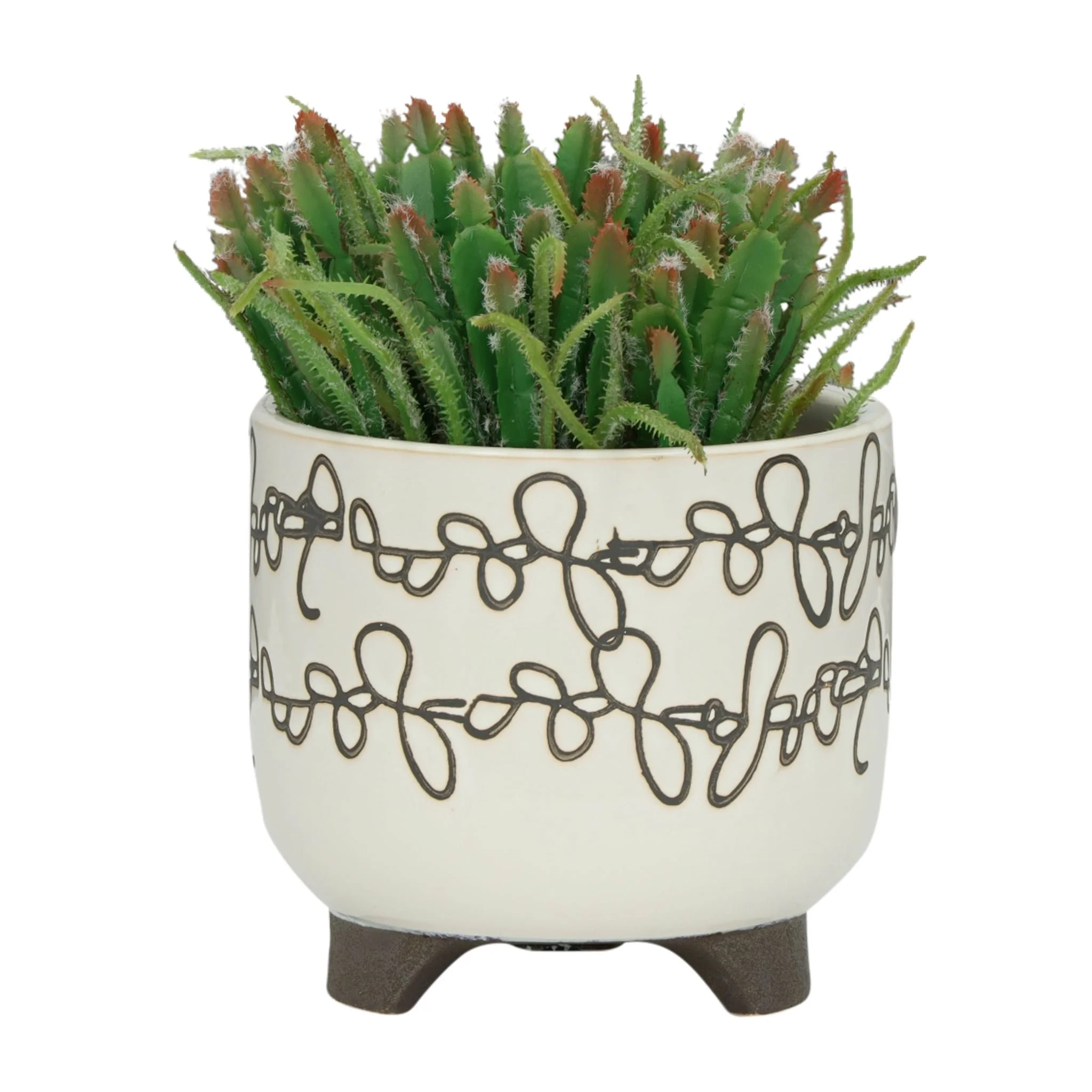 S/2 Ceramic 6/8" Scribble Footed Planter, Beige - Image 2