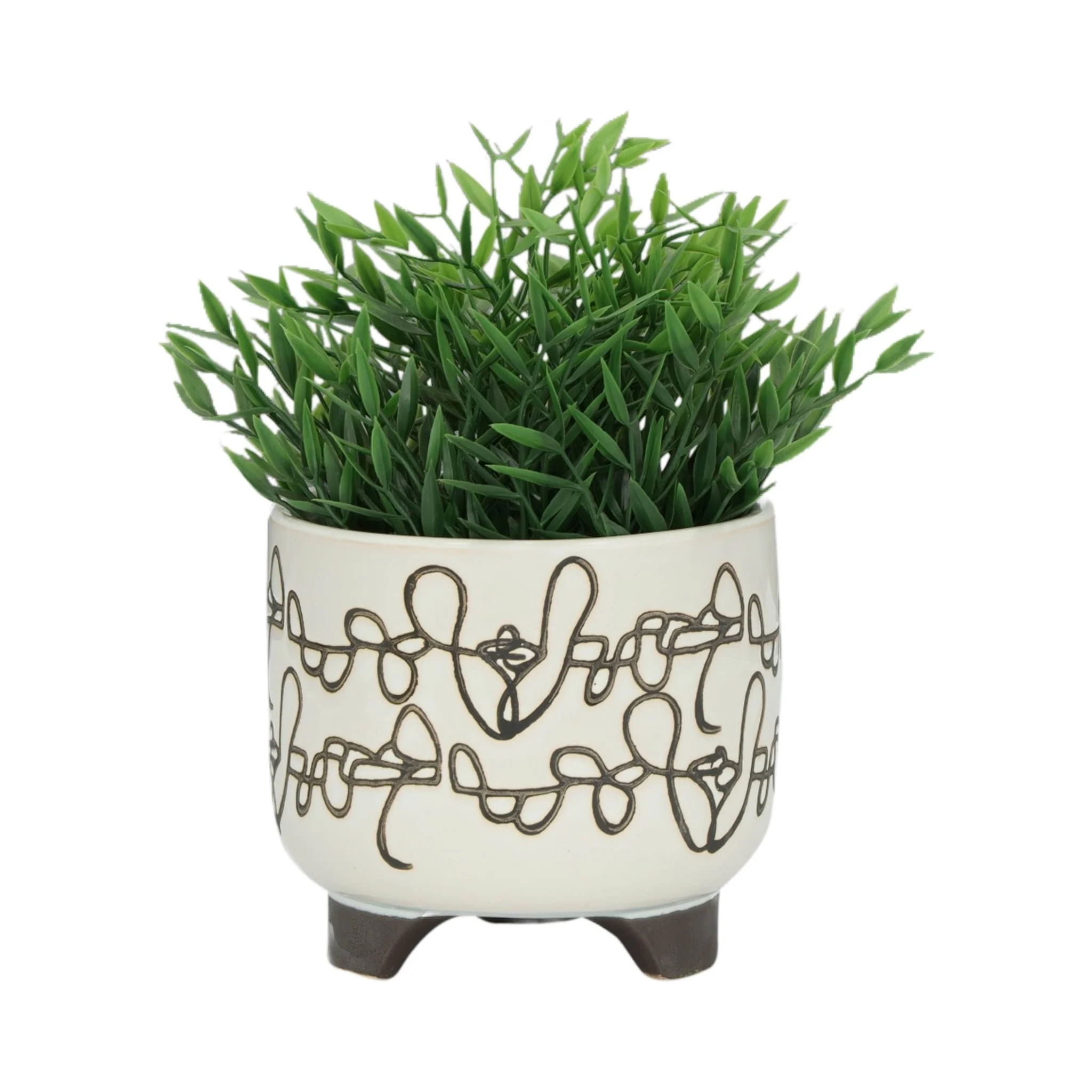 S/2 Ceramic 6/8" Scribble Footed Planter, Beige - Image 3