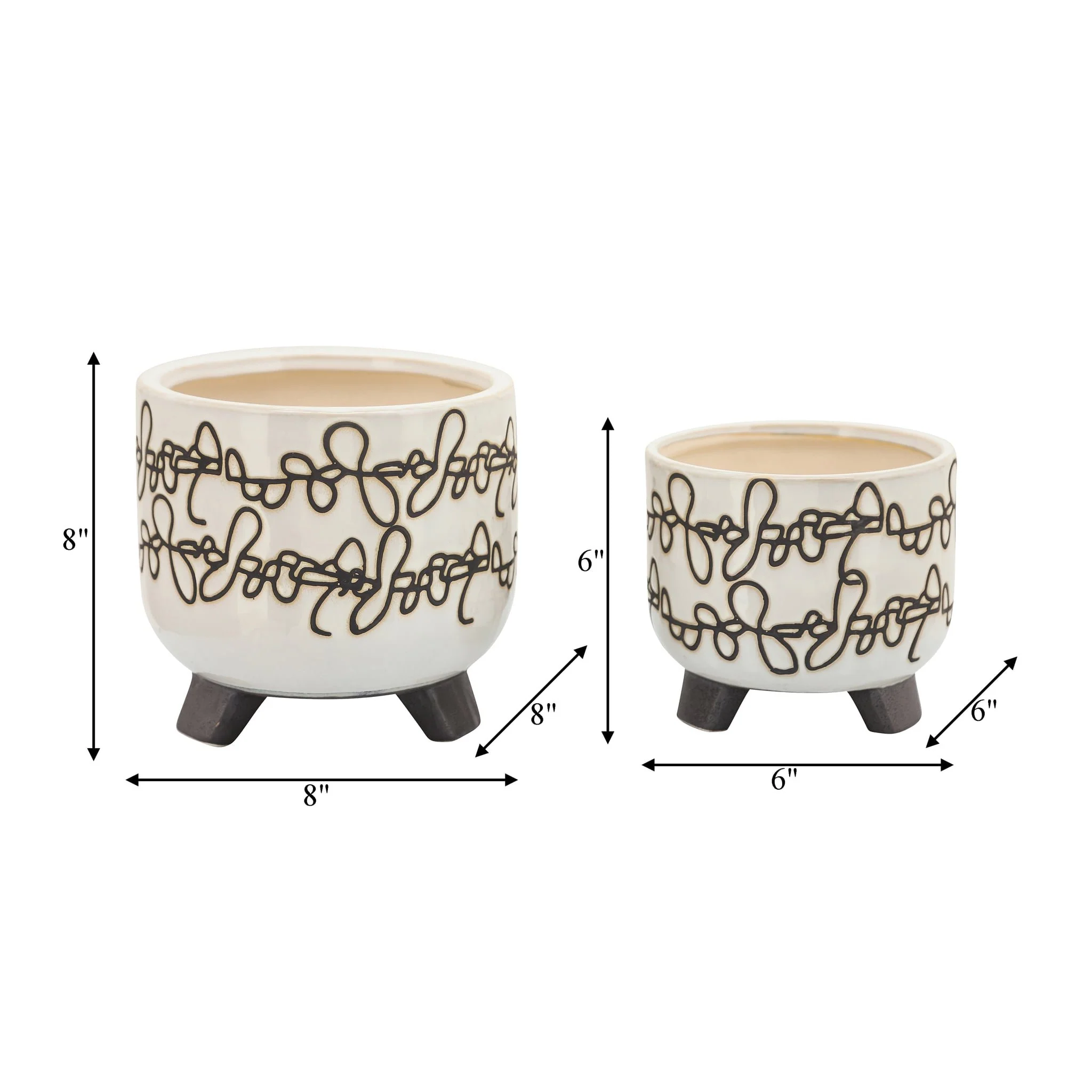 S/2 Ceramic 6/8" Scribble Footed Planter, Beige - Image 7