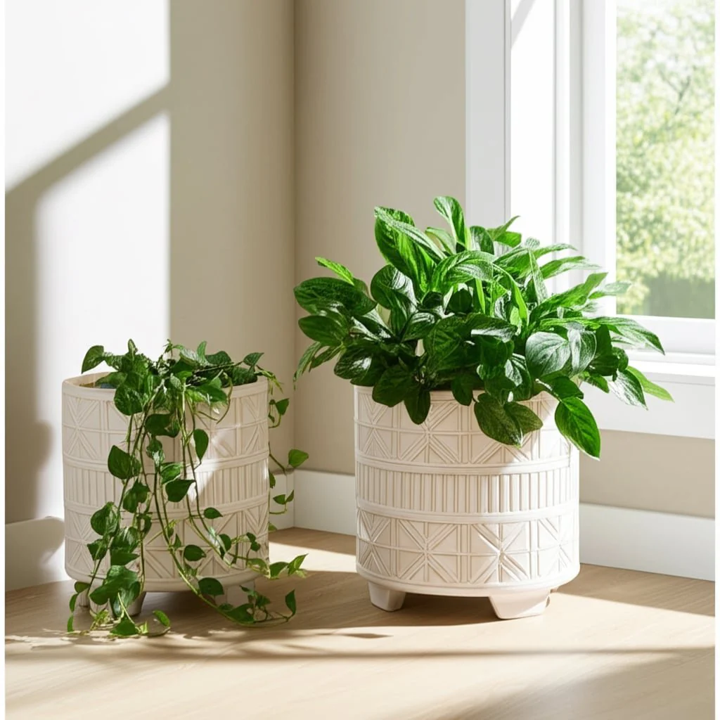 S/2 Ceramic 8/9" Abstract Footed Planter, White - Image 5