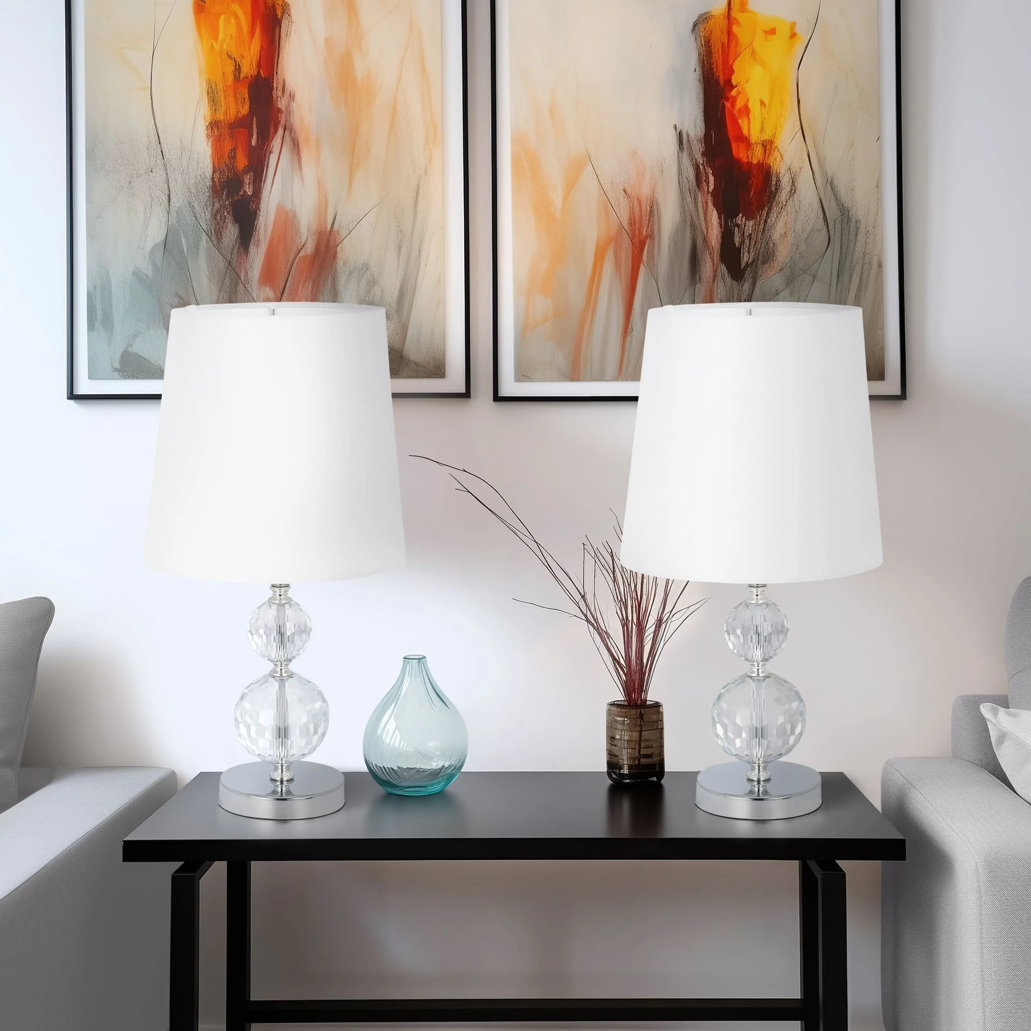 S/2 Crystal 19" Faceted Table Lamp, Silver - Image 10