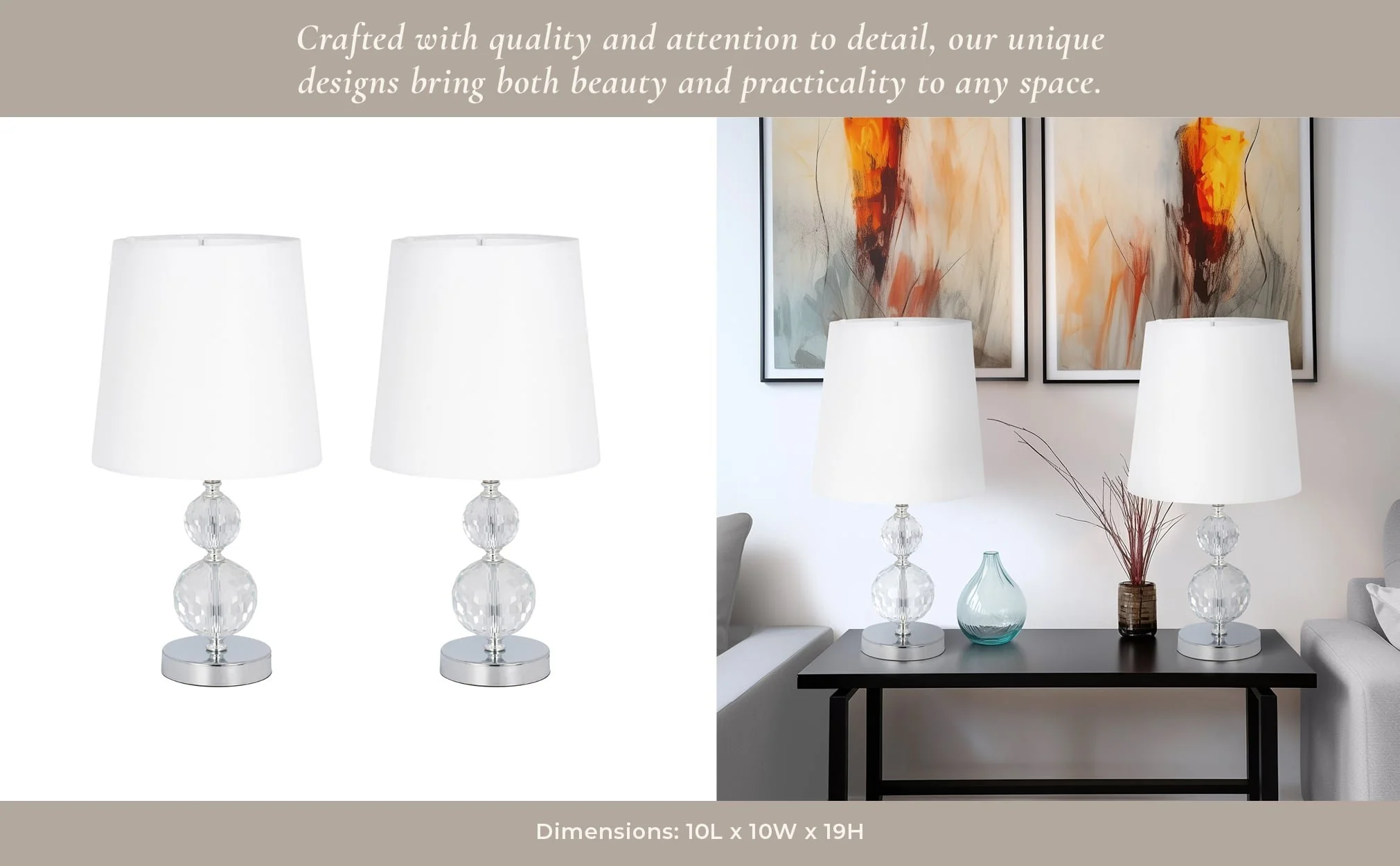 S/2 Crystal 19" Faceted Table Lamp, Silver - Image 11