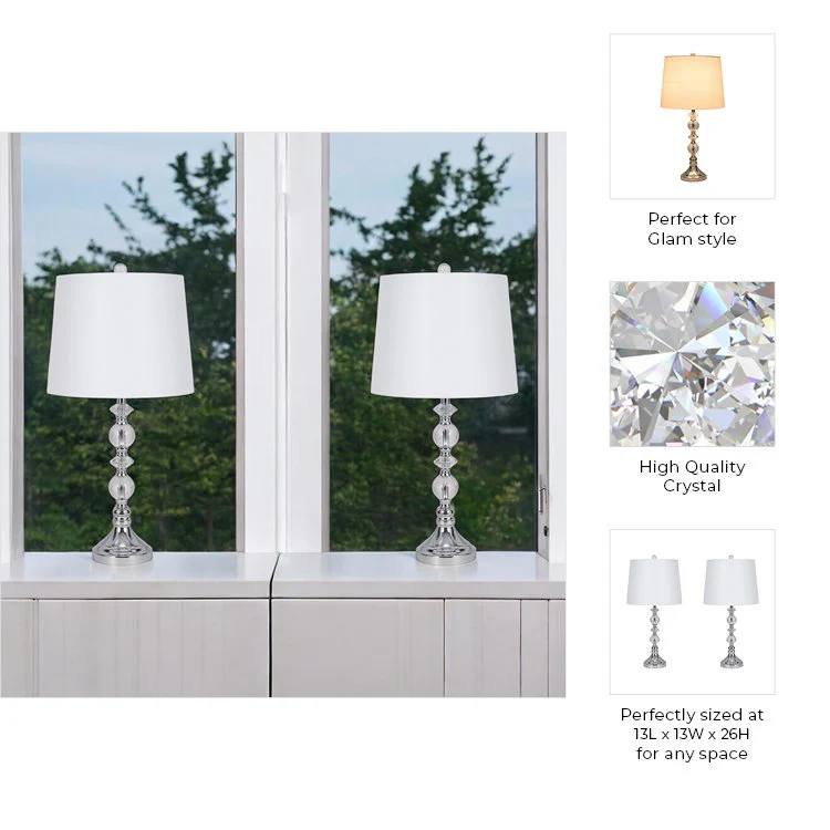 S/2 Crystal 26" Table Lamp, Silver - Image 8