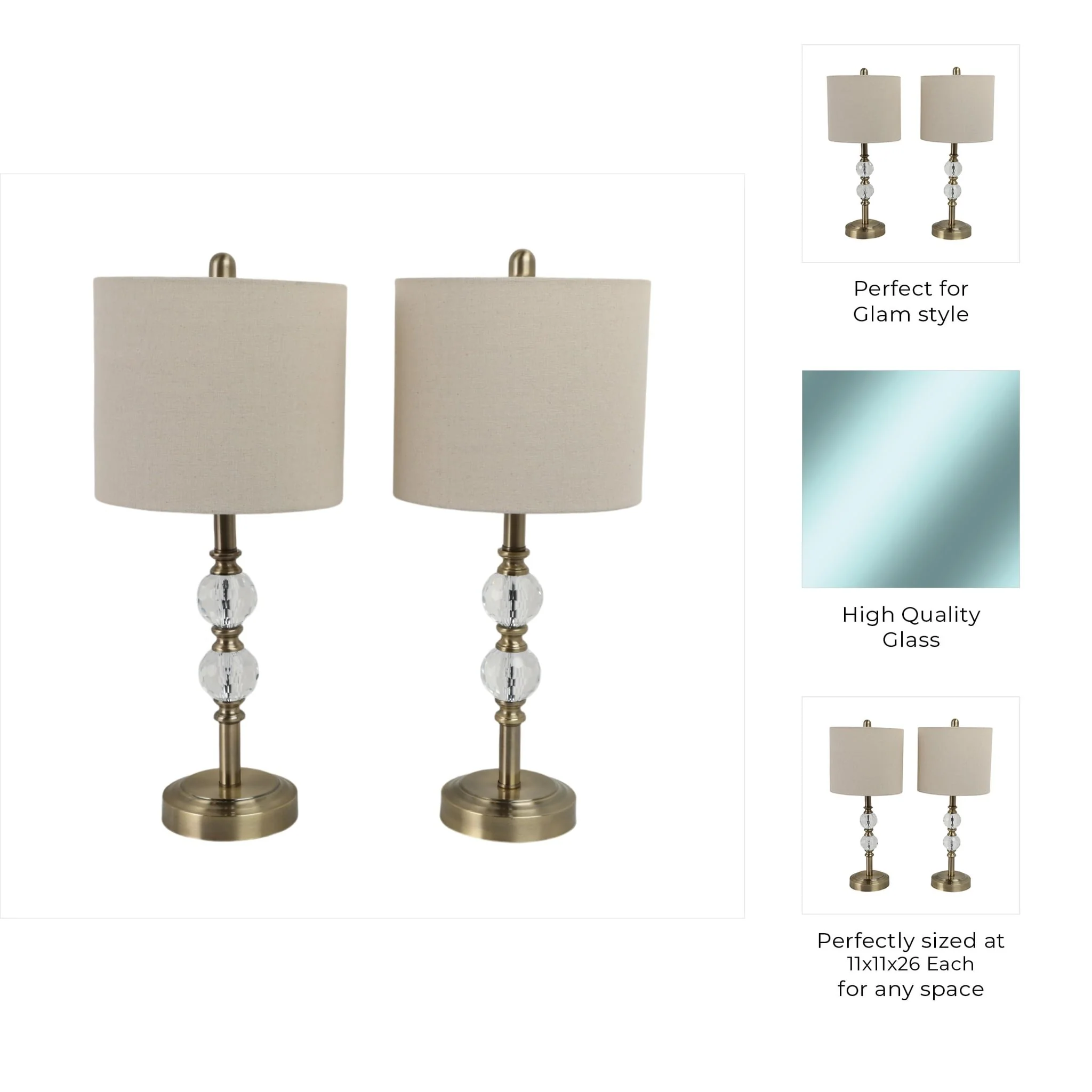 S/2, Crystal 26" Table Lamps, Gold - Image 8