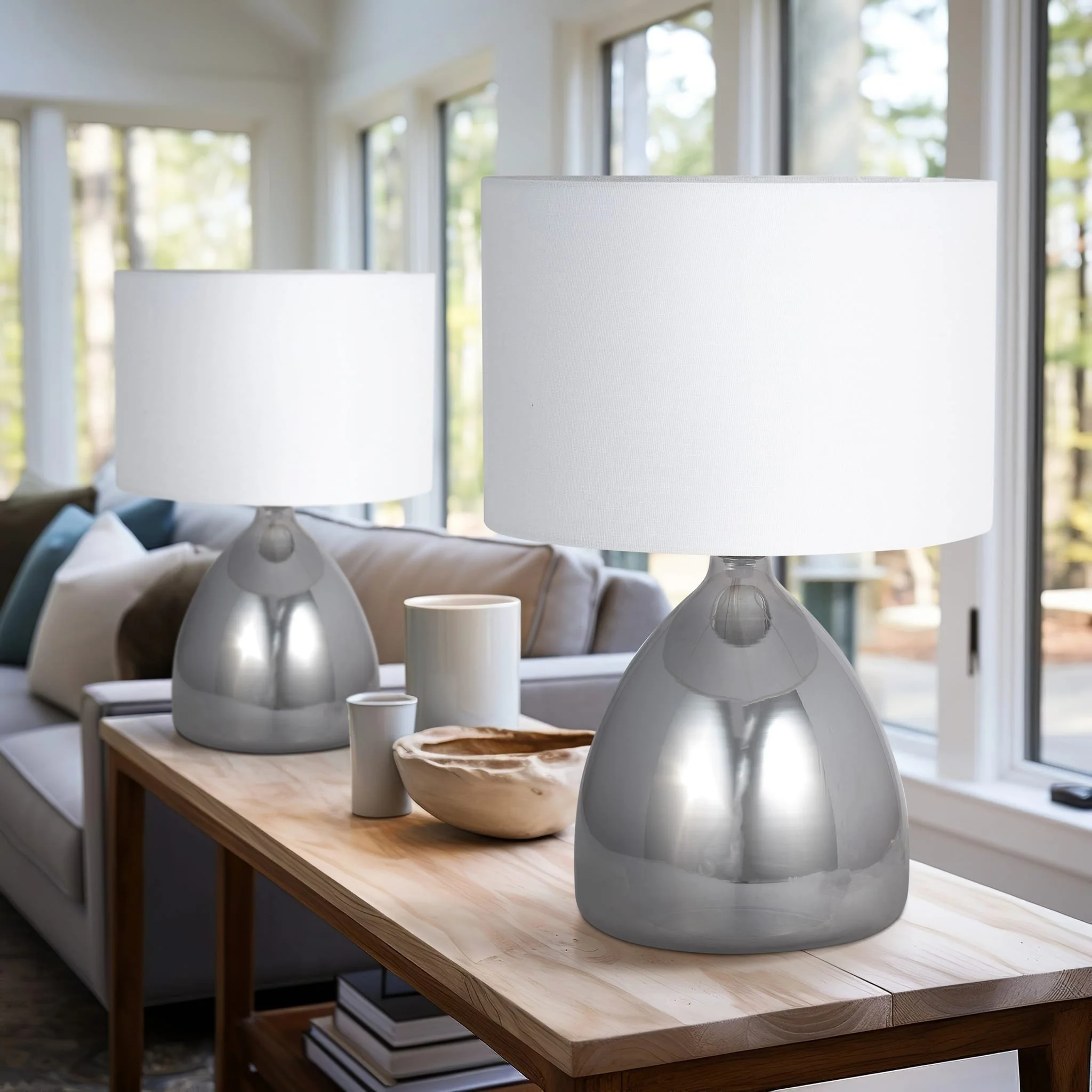 S/2 Glass 18" Table Lamp, Smoke - Image 9