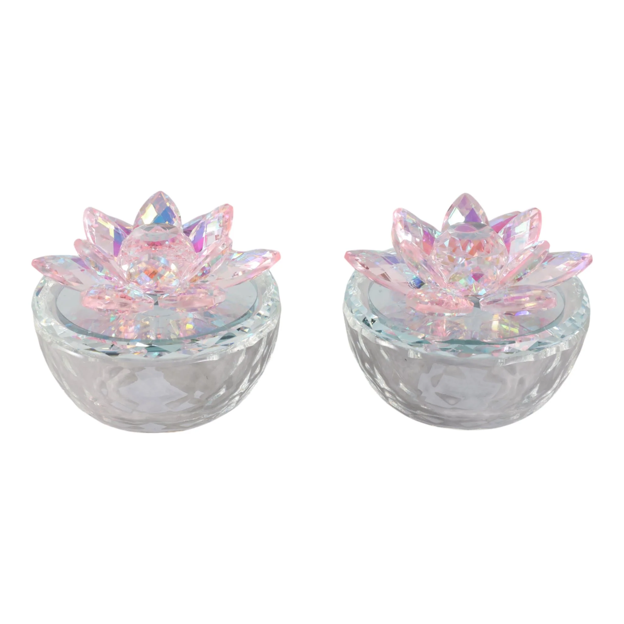 S/2 Glass Trinket Box Clear W/blush Lotus Top - Image 3