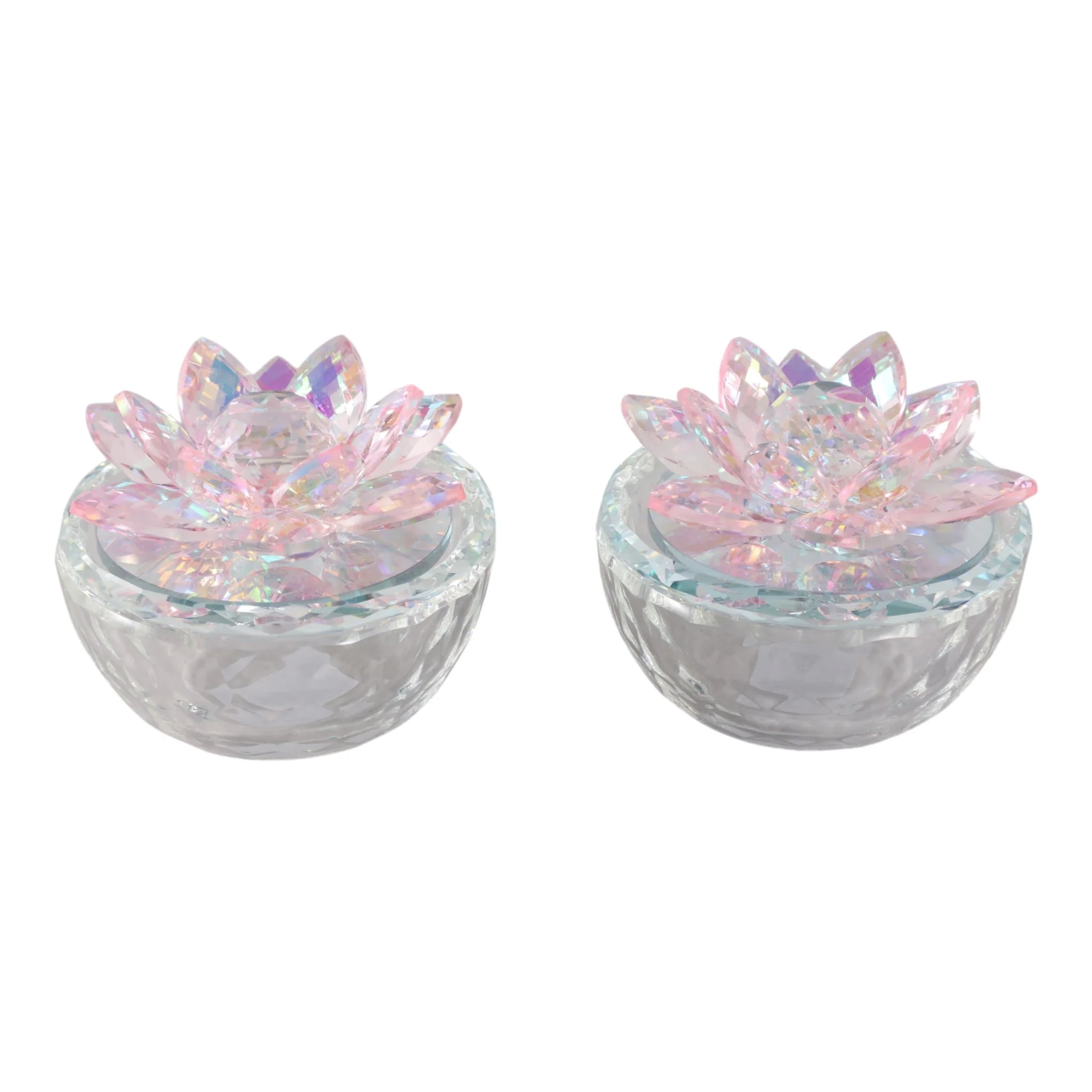 S/2 Glass Trinket Box Clear W/blush Lotus Top - Image 4