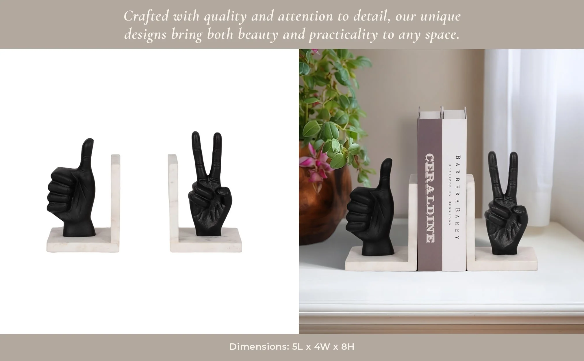 S/2 Hand Sign Bookends, Black - Image 10