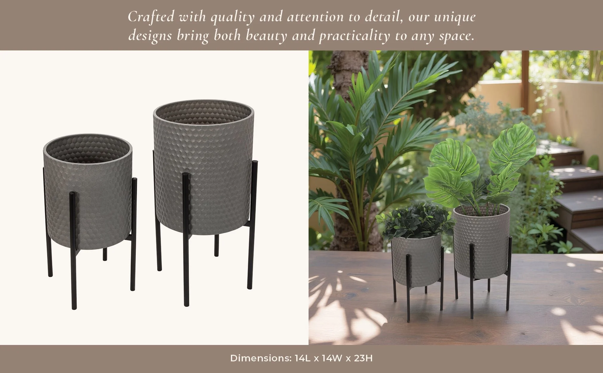 S/2 Honeycomb Planter On Metalstand, Gray/blk - Image 9