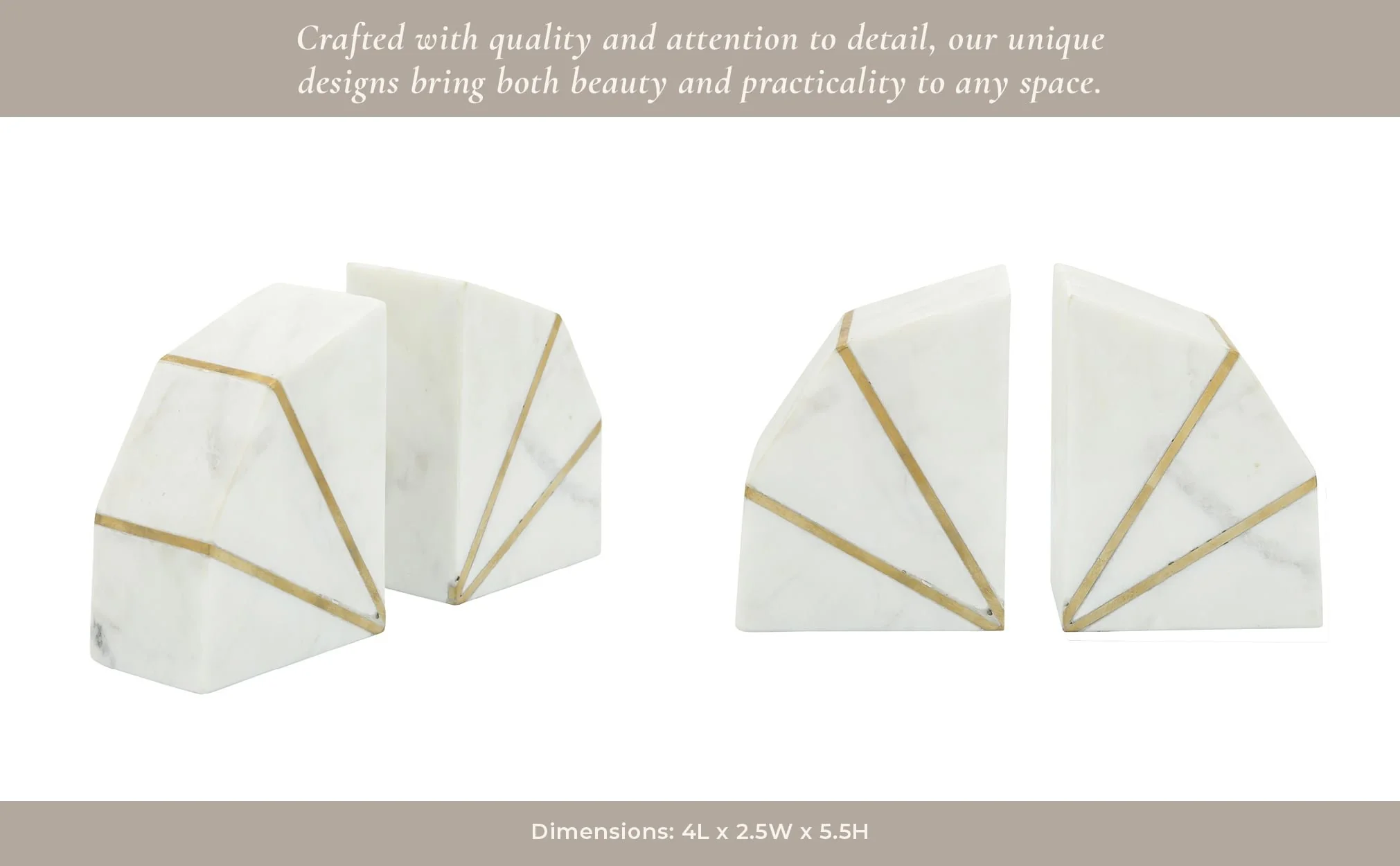 S/2 Marble 5"h Accent Bookends W/gold Inlays,wht - Image 11