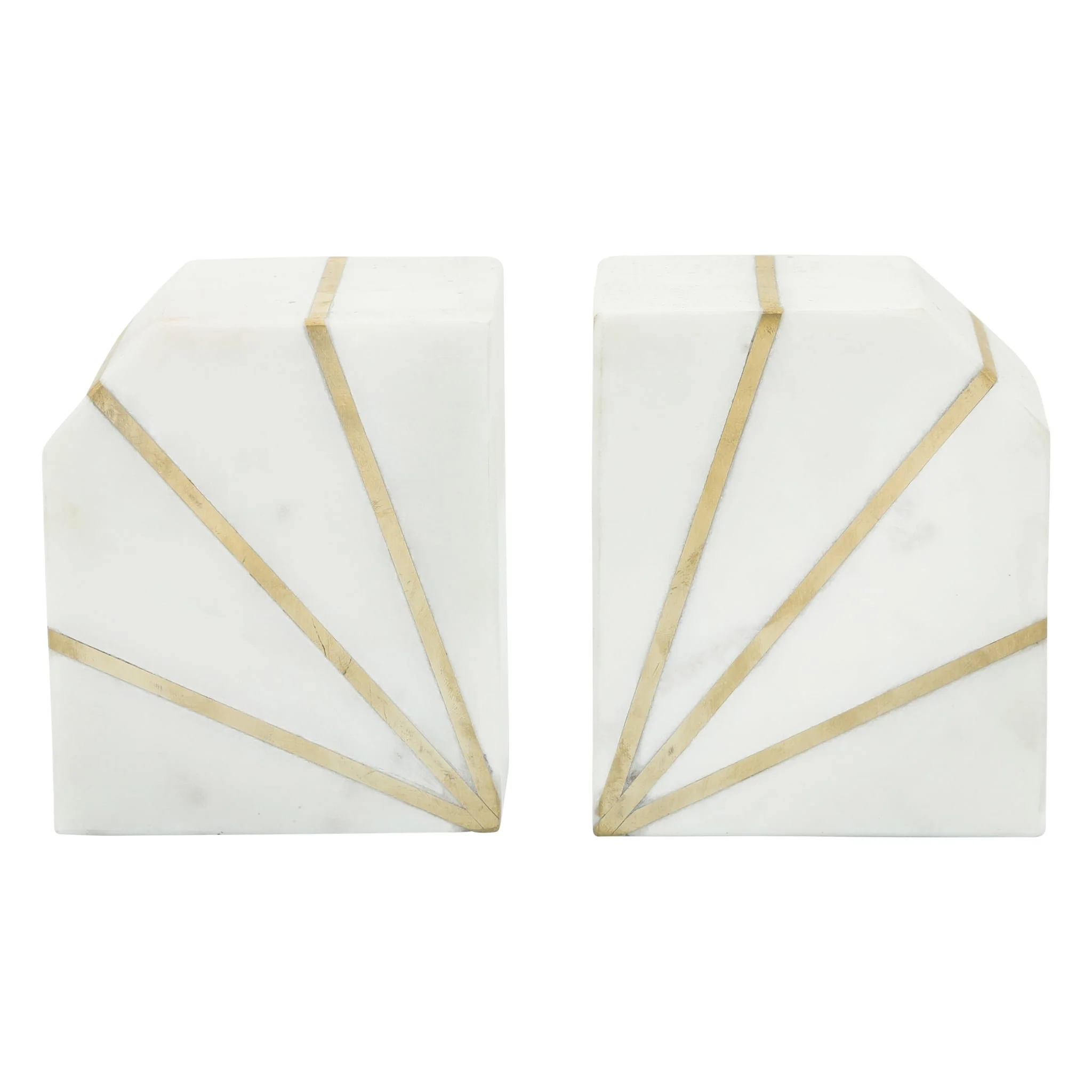 S/2 Marble 5"h Polished Bookends W/gold Inlays,wht - Image 2