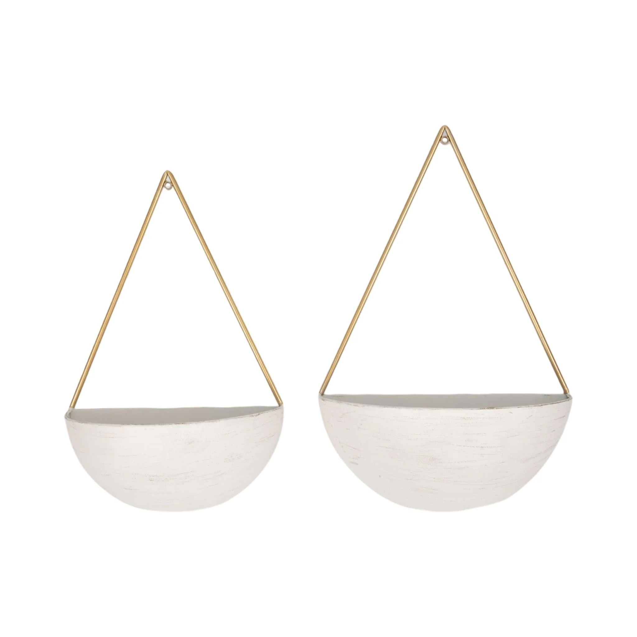 S/2 Metal Half Moon Wall Planters, White