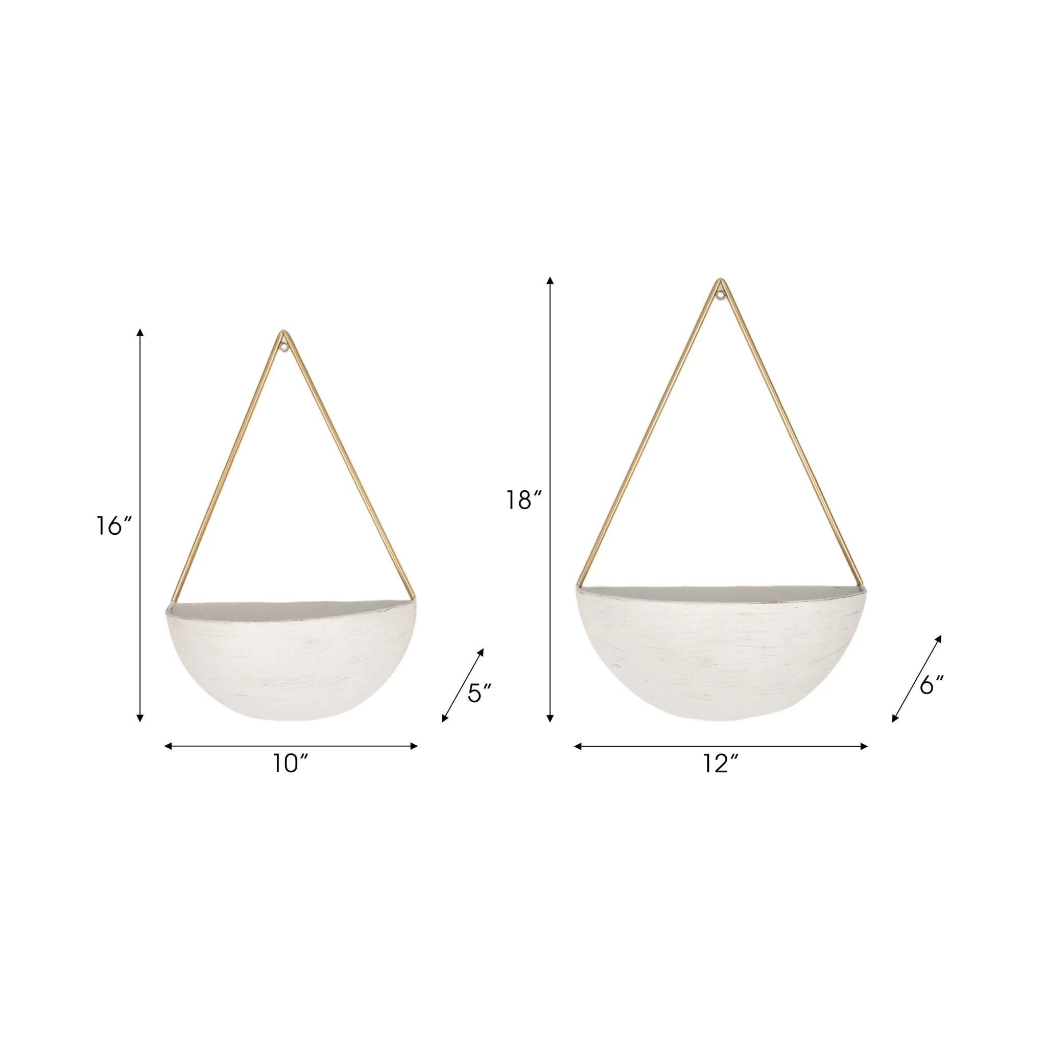 S/2 Metal Half Moon Wall Planters, White - Image 6