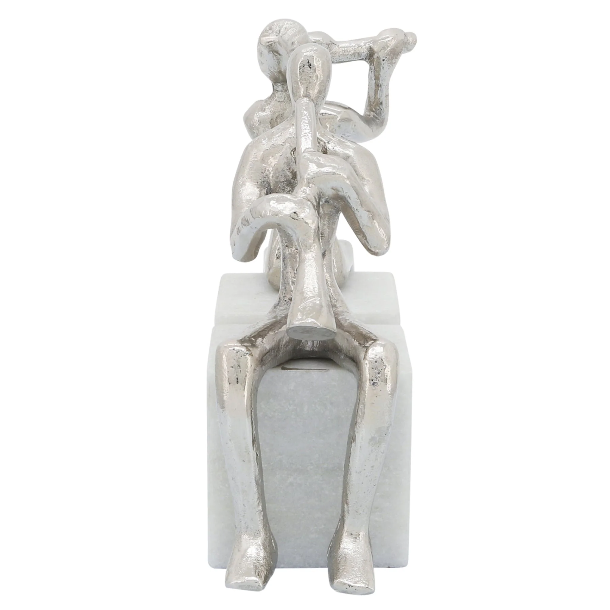 S/2 Metal Musicians On Marble Base, Silver - Image 5