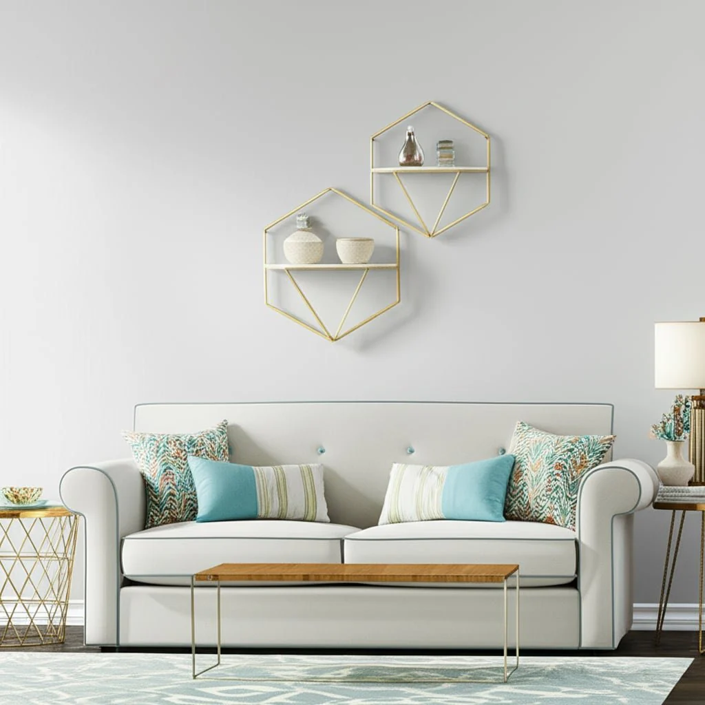 S/2 Metal / Wood Hexagon Wall Shelves, Gold/wht - Image 7