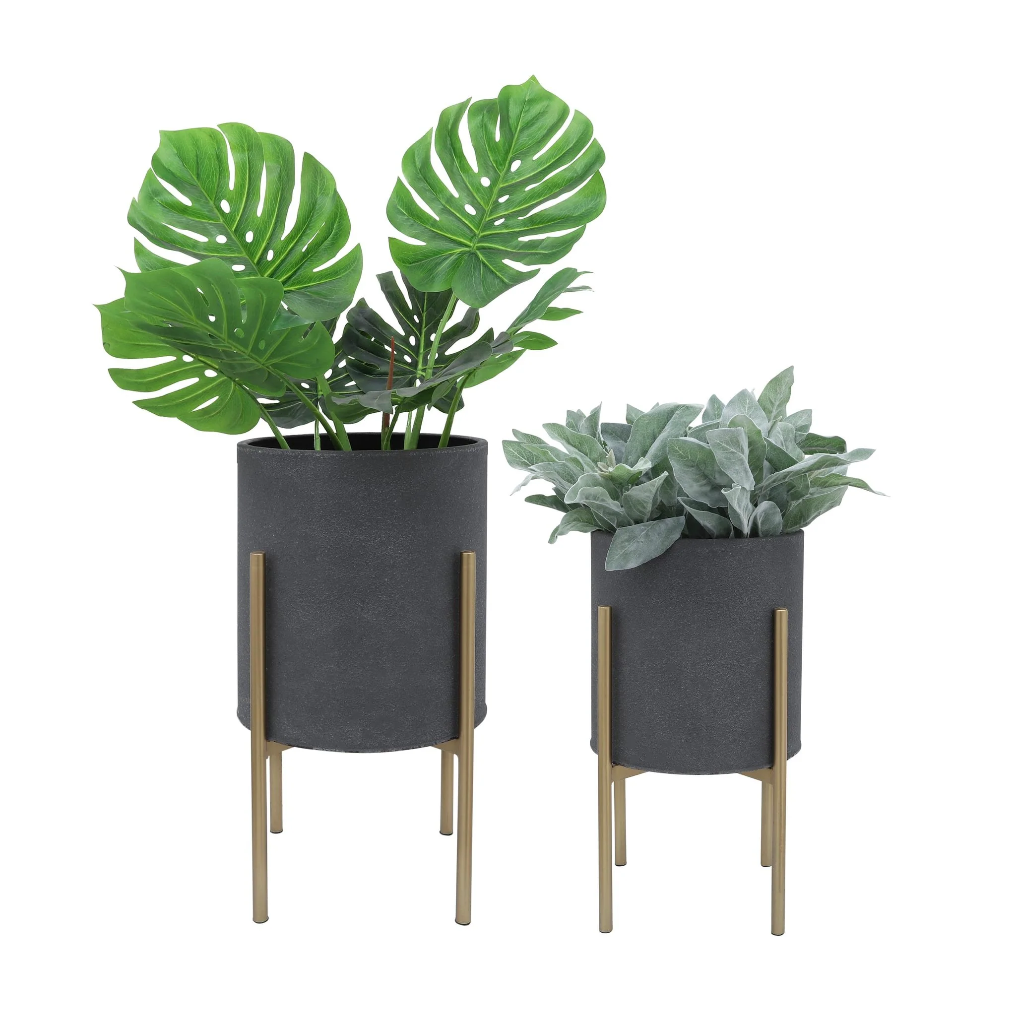 S/2 Planter On Metal Stand, Gray/gld - Image 2