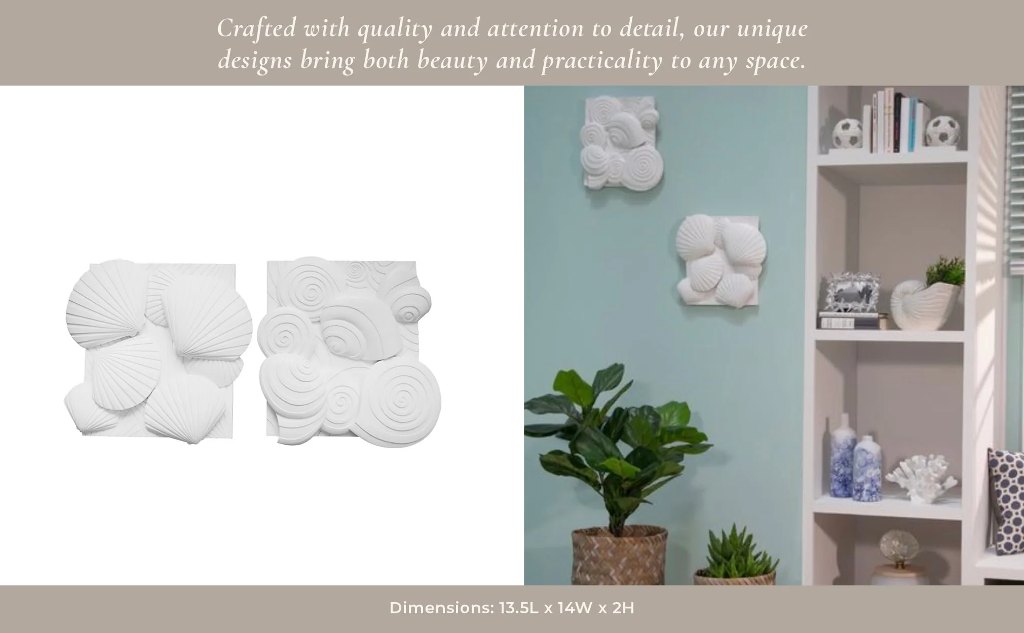 S/2 Resin Sea Shell Wall Decor, White - Image 6
