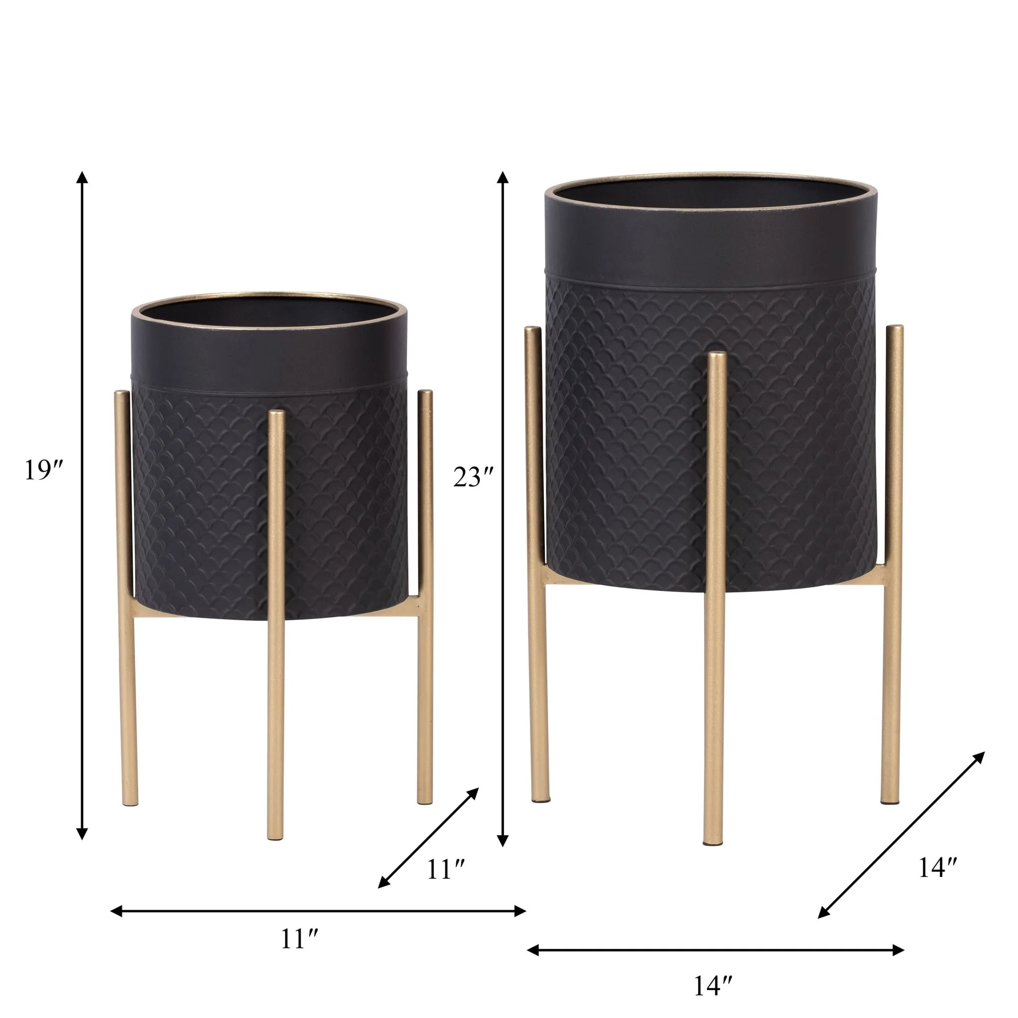 S/2 Scales Planter On Metal Stand, Blk/gld - Image 4