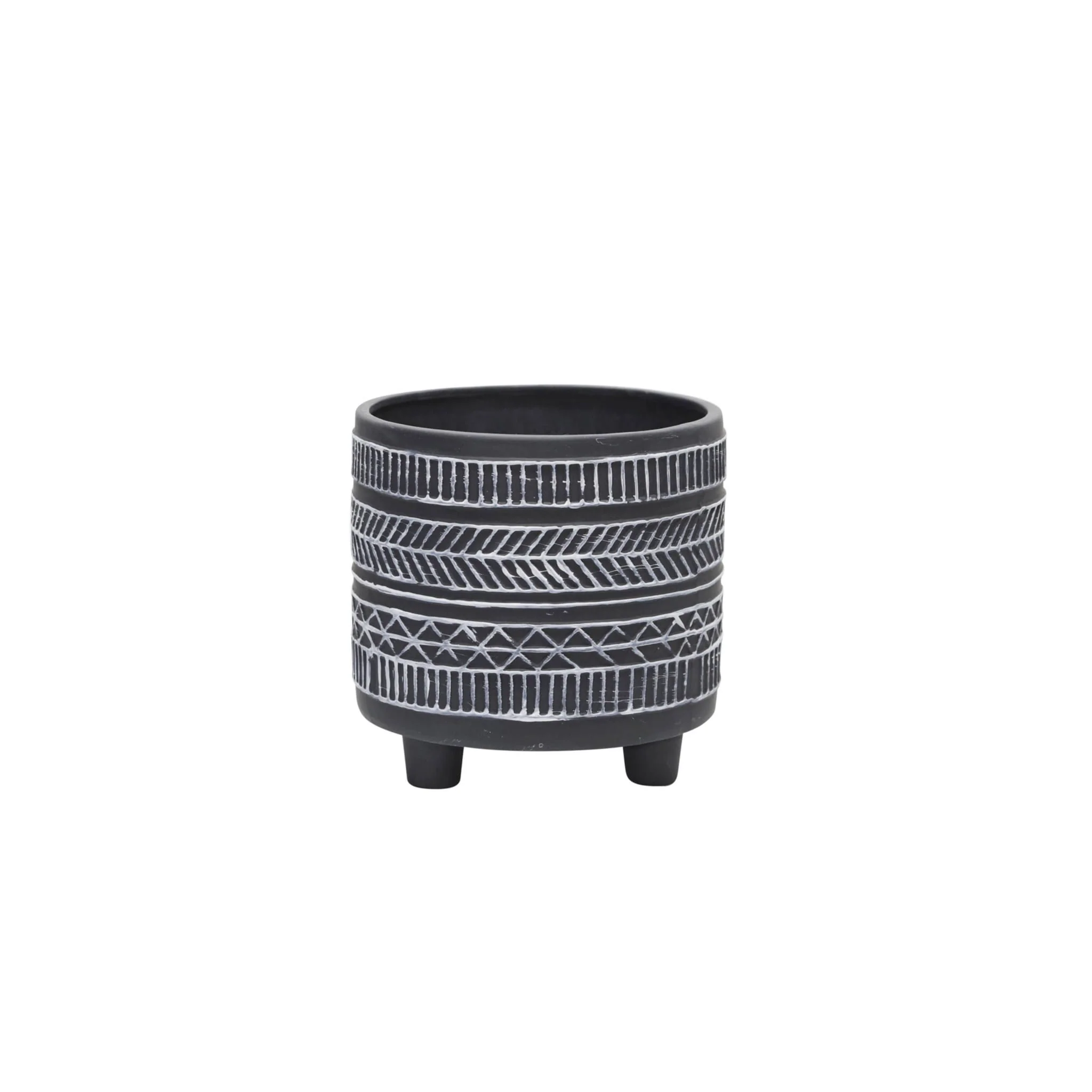 S/2 Tribal Look Footed Planter 6/8", Black - Image 2