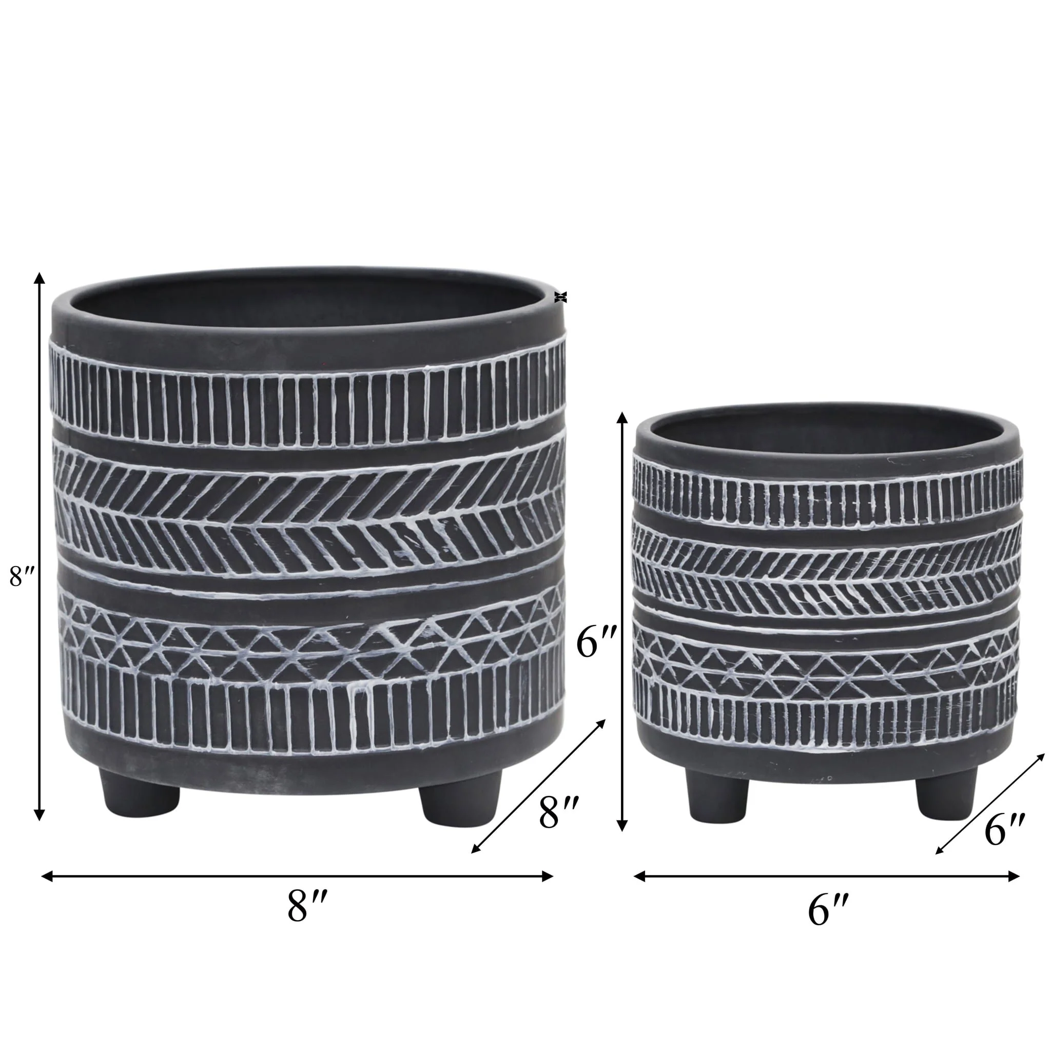 S/2 Tribal Look Footed Planter 6/8", Black - Image 3