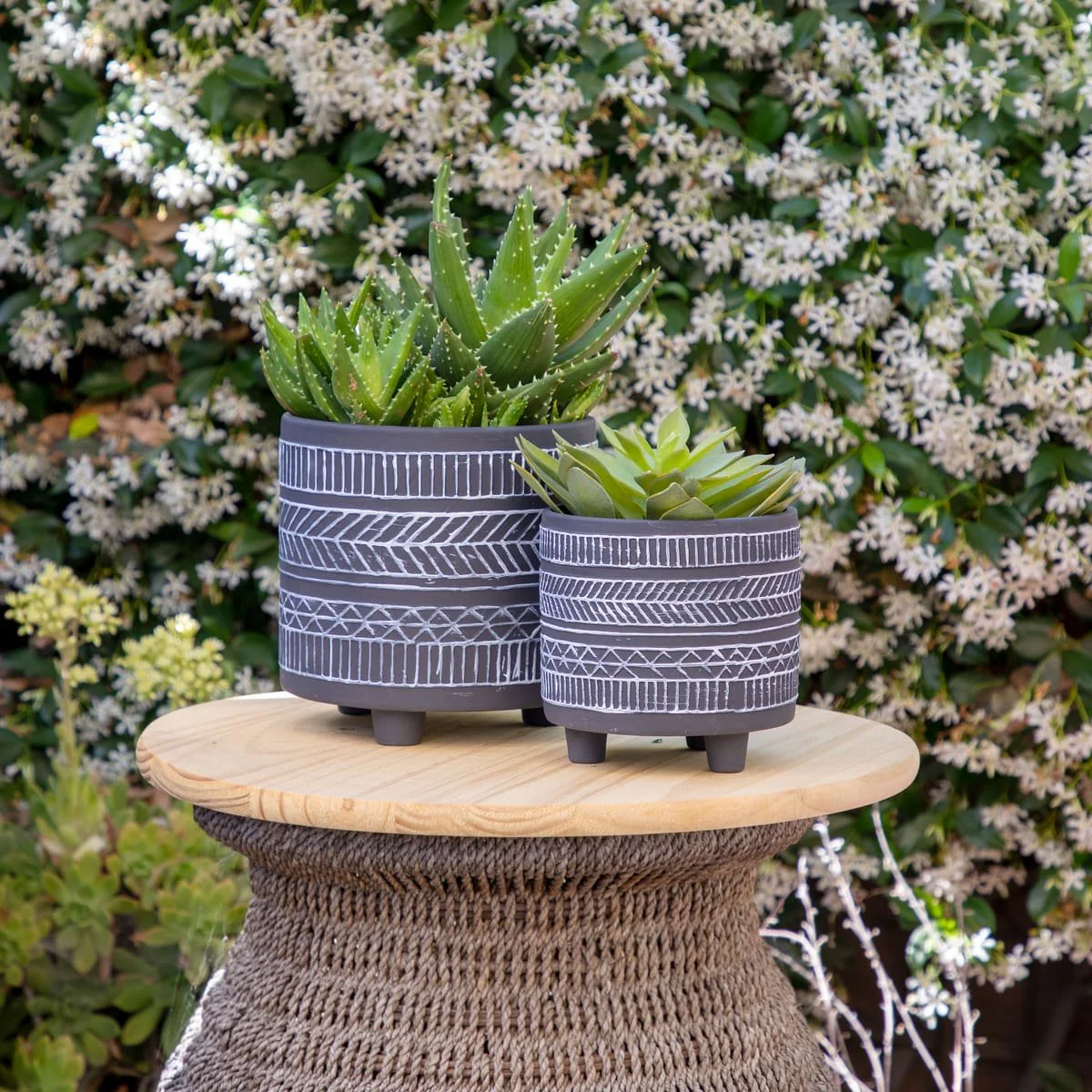 S/2 Tribal Look Footed Planter 6/8", Black - Image 5