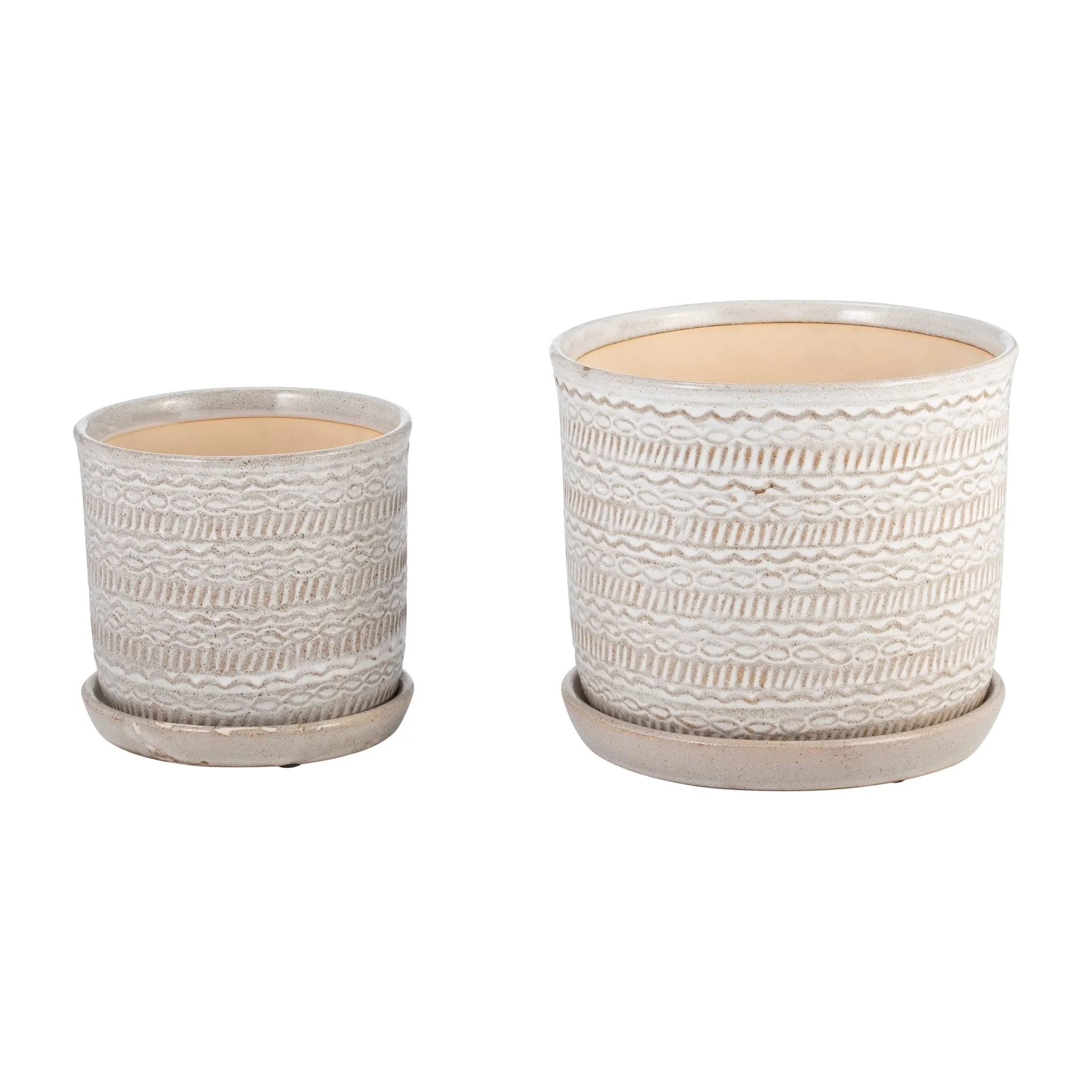 S/2 Tribal Planter 6/8" W/ Saucer, Beige