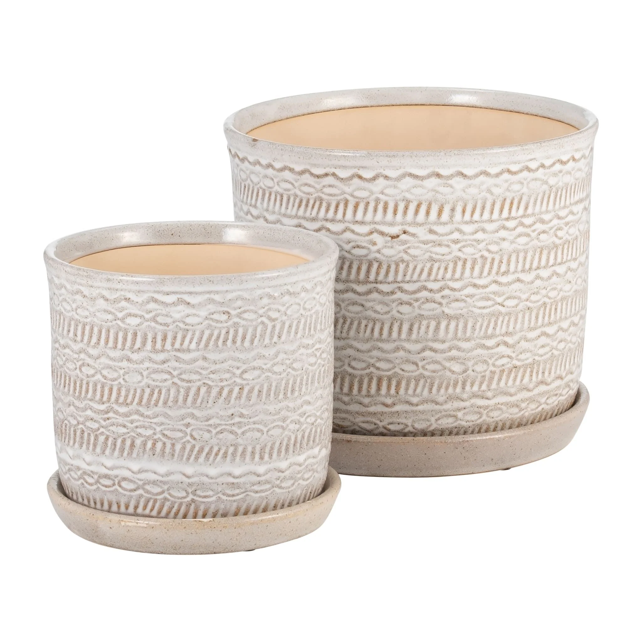 S/2 Tribal Planter 6/8" W/ Saucer, Beige - Image 2
