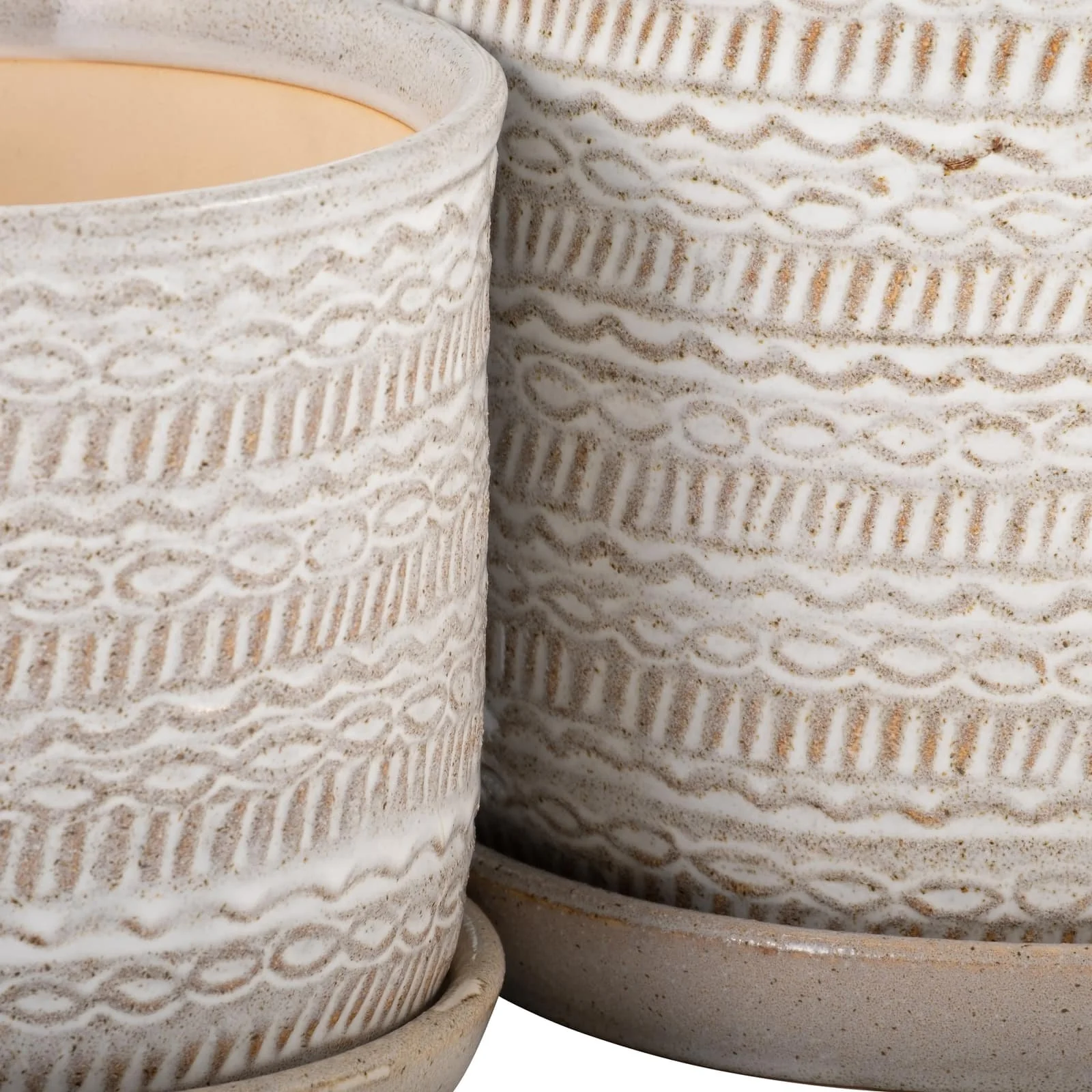 S/2 Tribal Planter 6/8" W/ Saucer, Beige - Image 5
