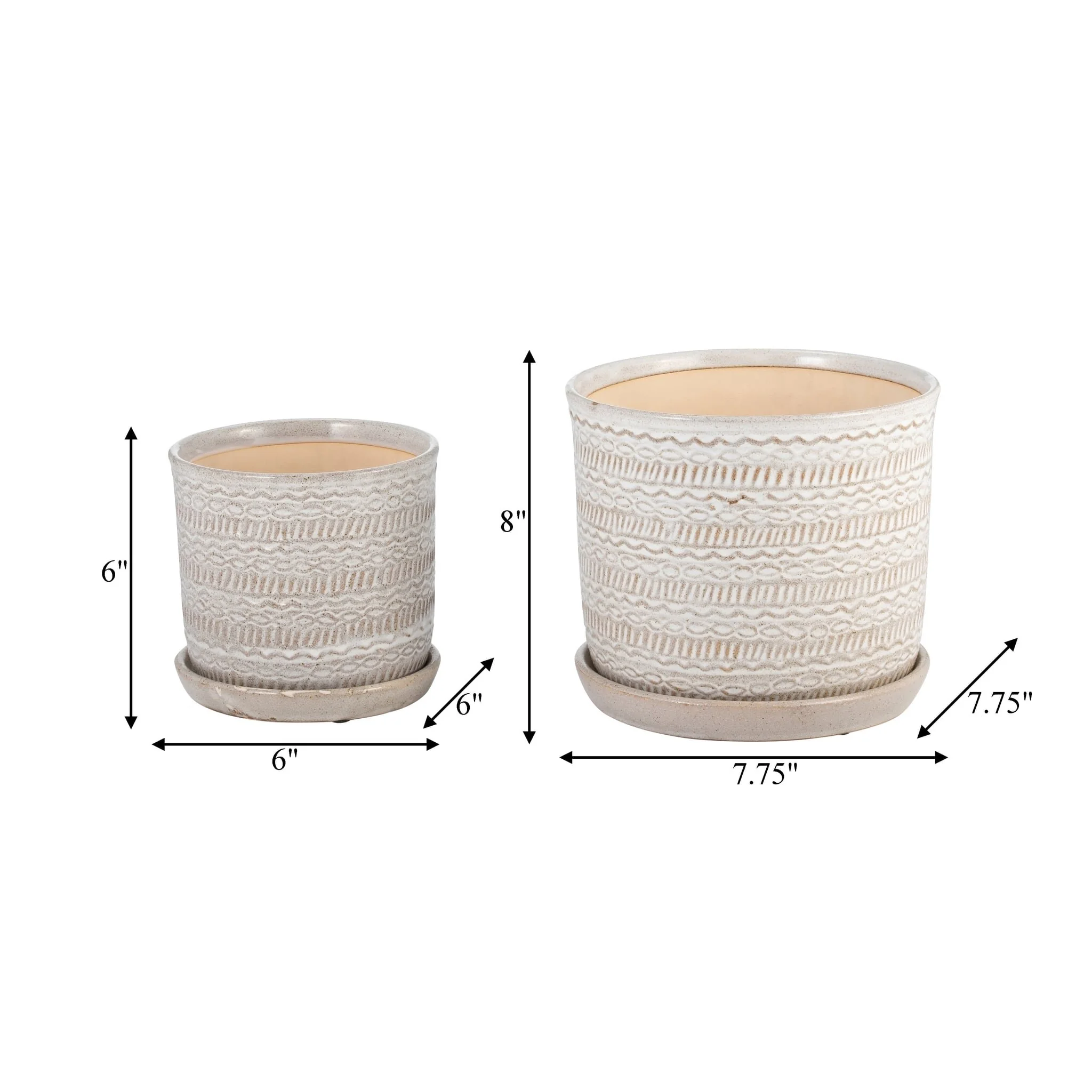 S/2 Tribal Planter 6/8" W/ Saucer, Beige - Image 7