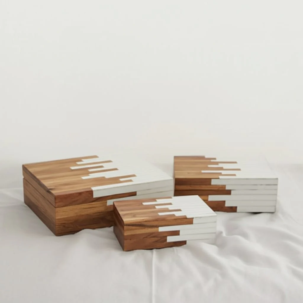 S/3 10/11/12" 2-toned Boxes, Natural/white - Image 3