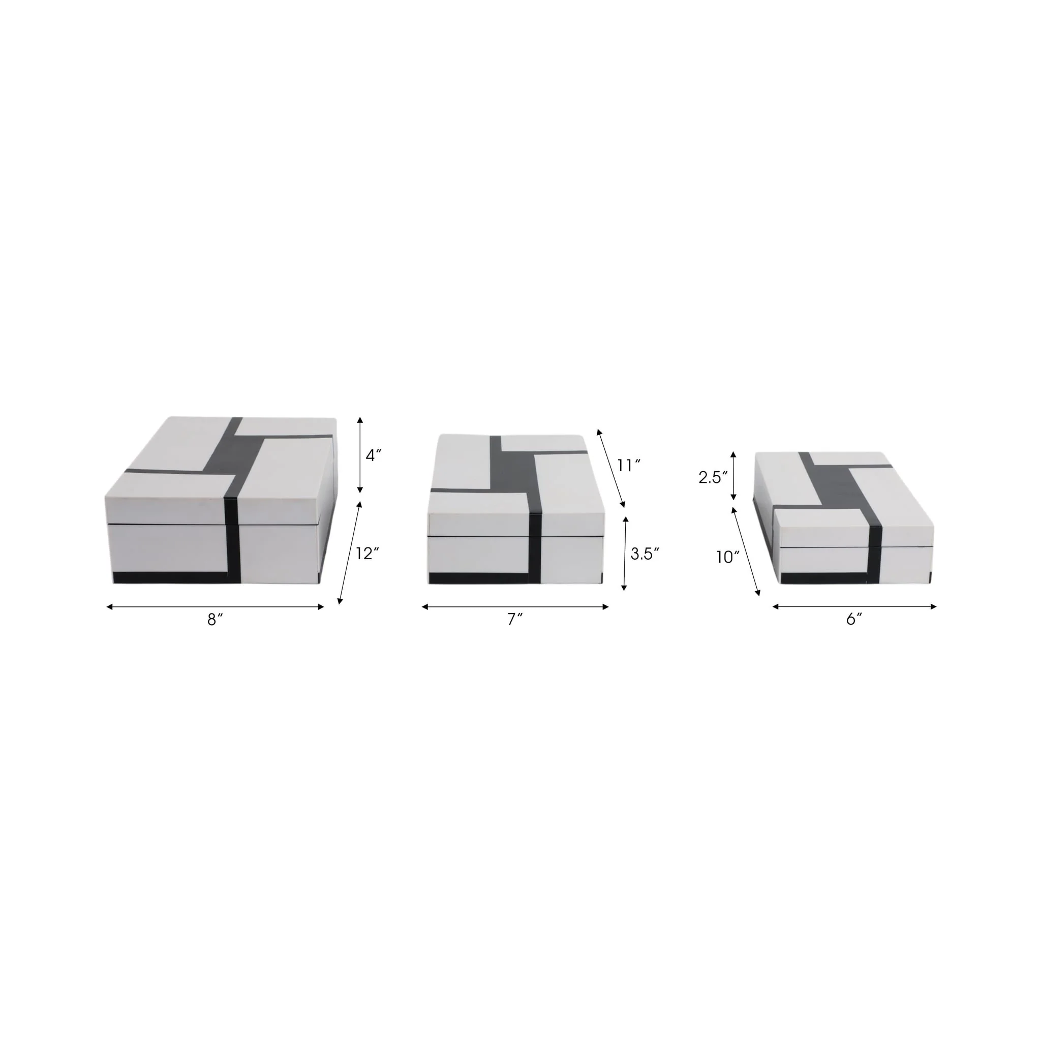 S/3 10/11/12" Bold Lines Design Boxes, White/black - Image 8