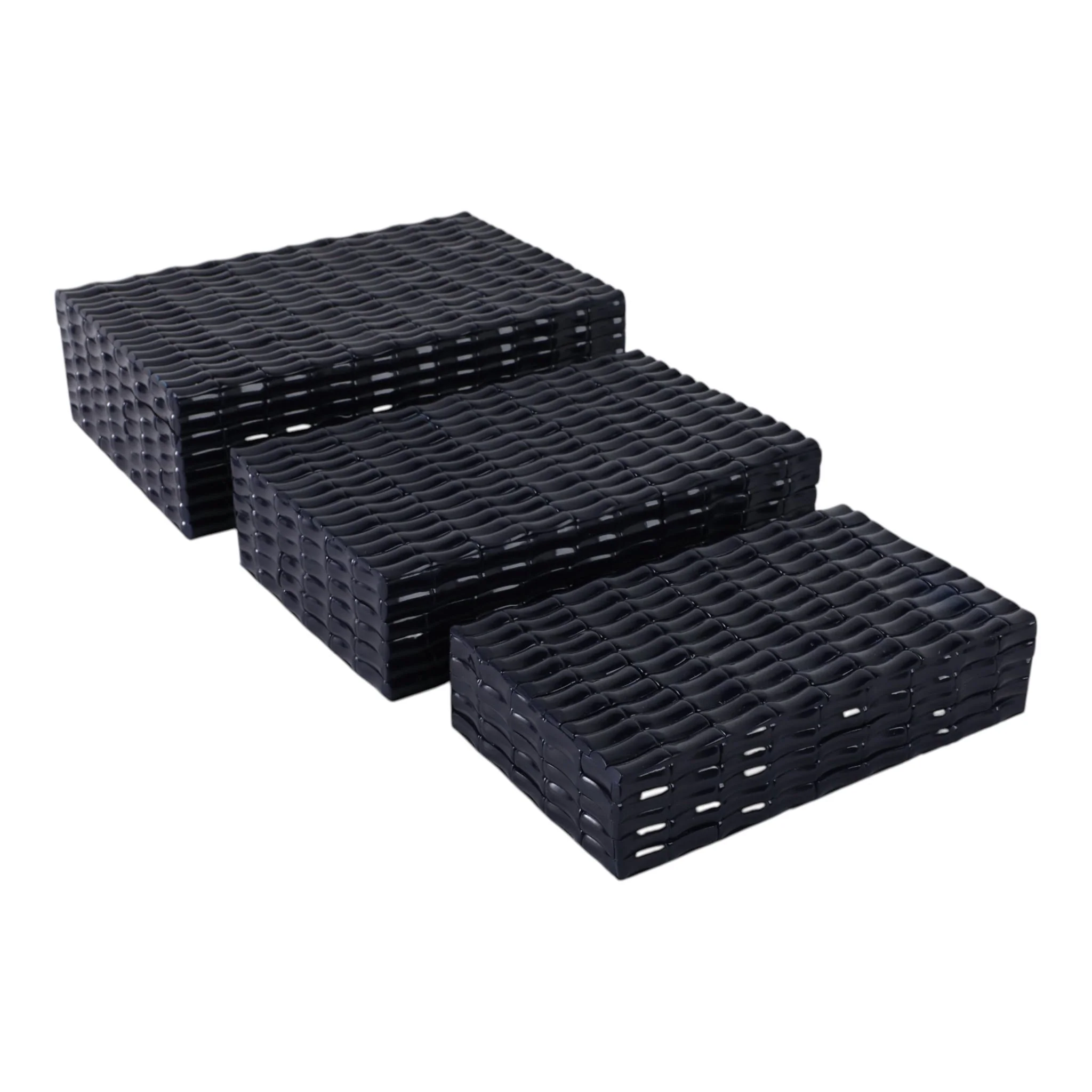 S/3 10/11/12" Faux Bamboo Piece Boxes, Navy