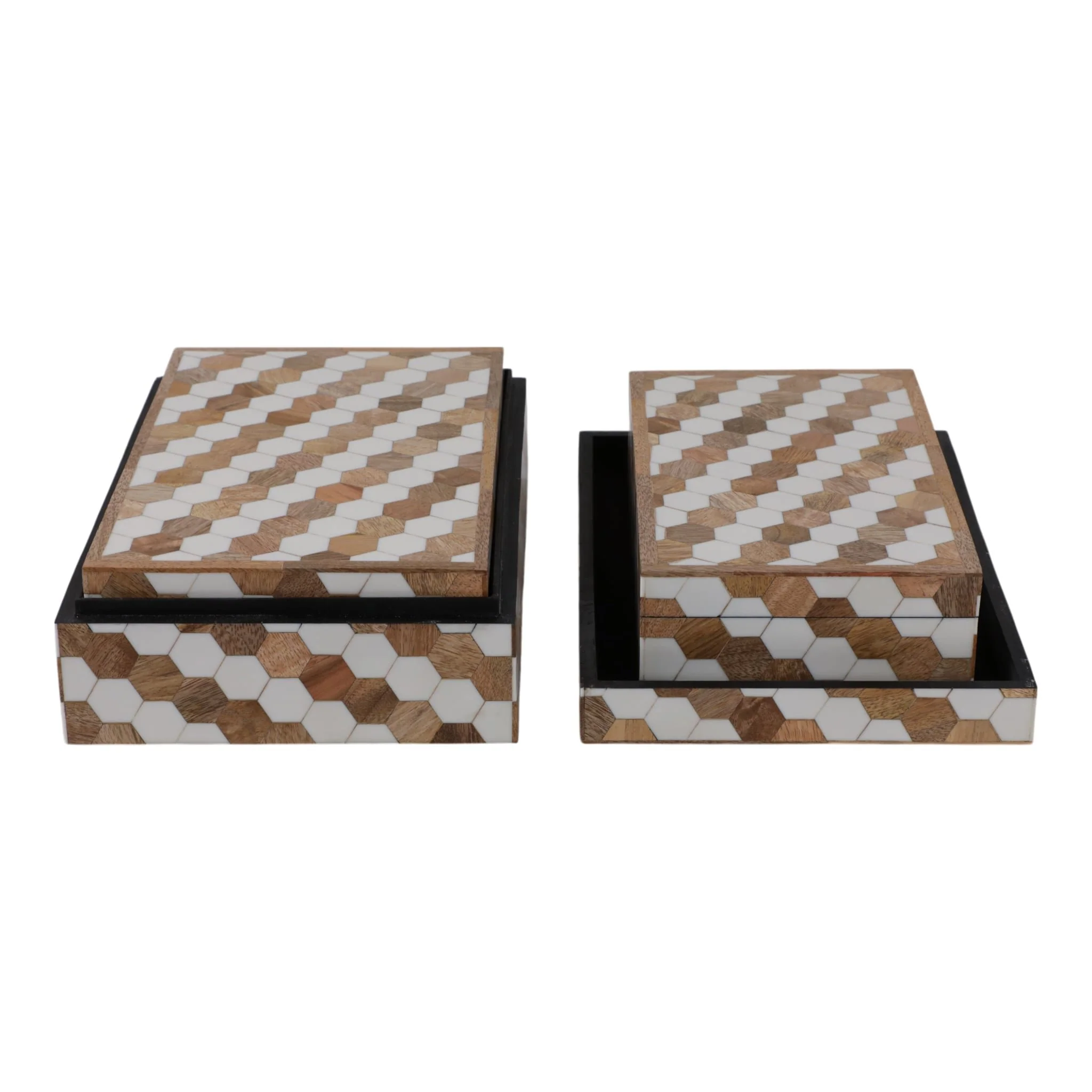 S/3 10/11/12" Hexagon Inlay Boxes, White - Image 4