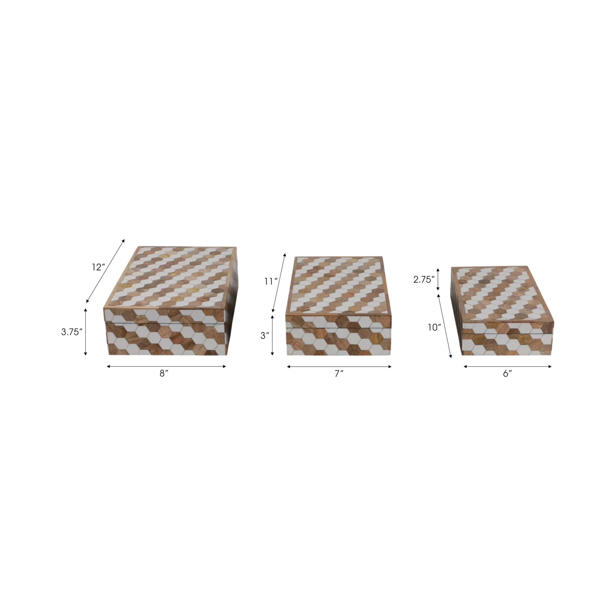 S/3 10/11/12" Hexagon Inlay Boxes, White - Image 8