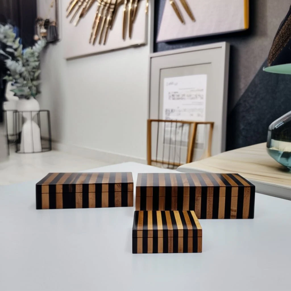 S/3 10/11/12" Striped Boxes, Natural/black - Image 9