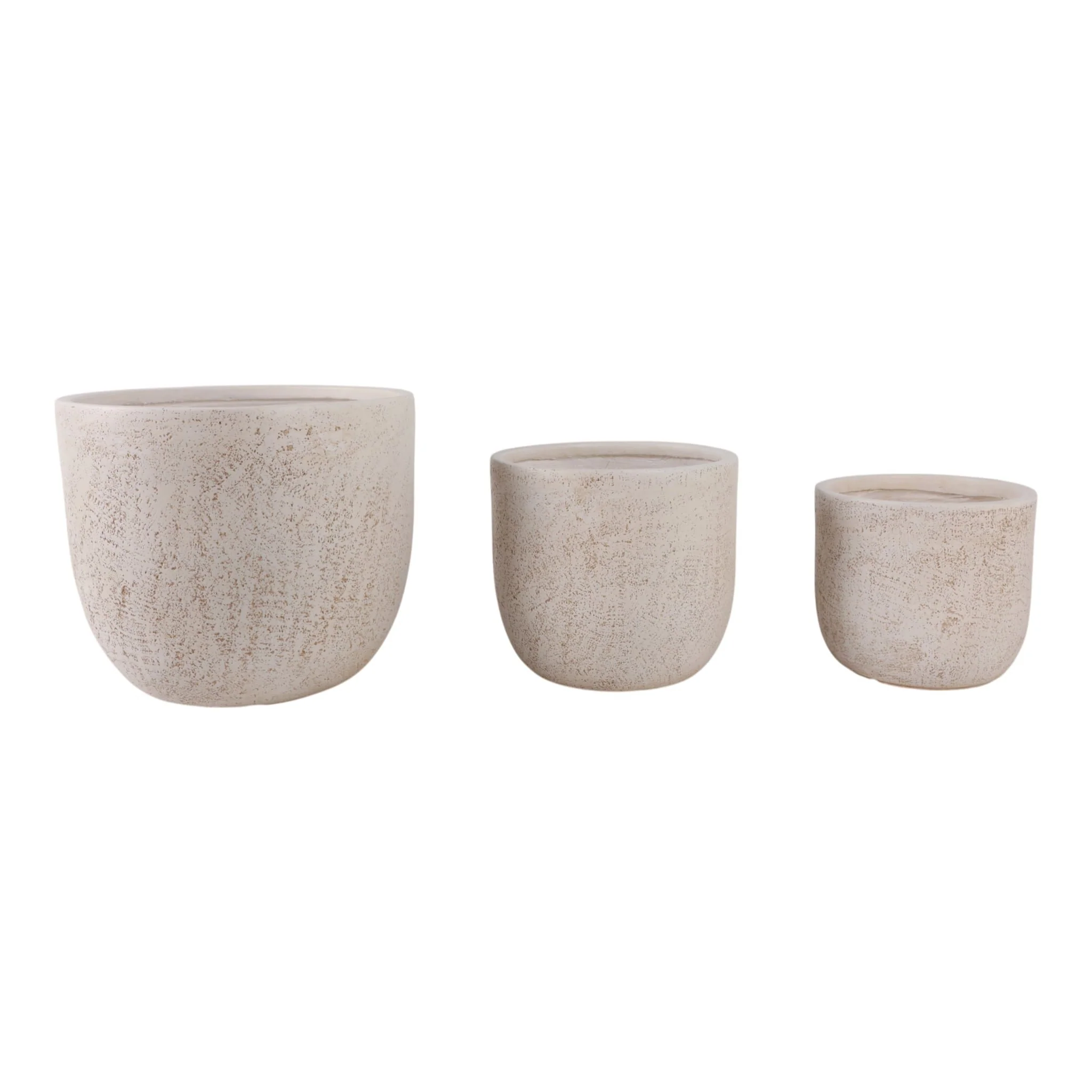 S/3 10/12/16" Cement Texture Resin Planters, Ivory