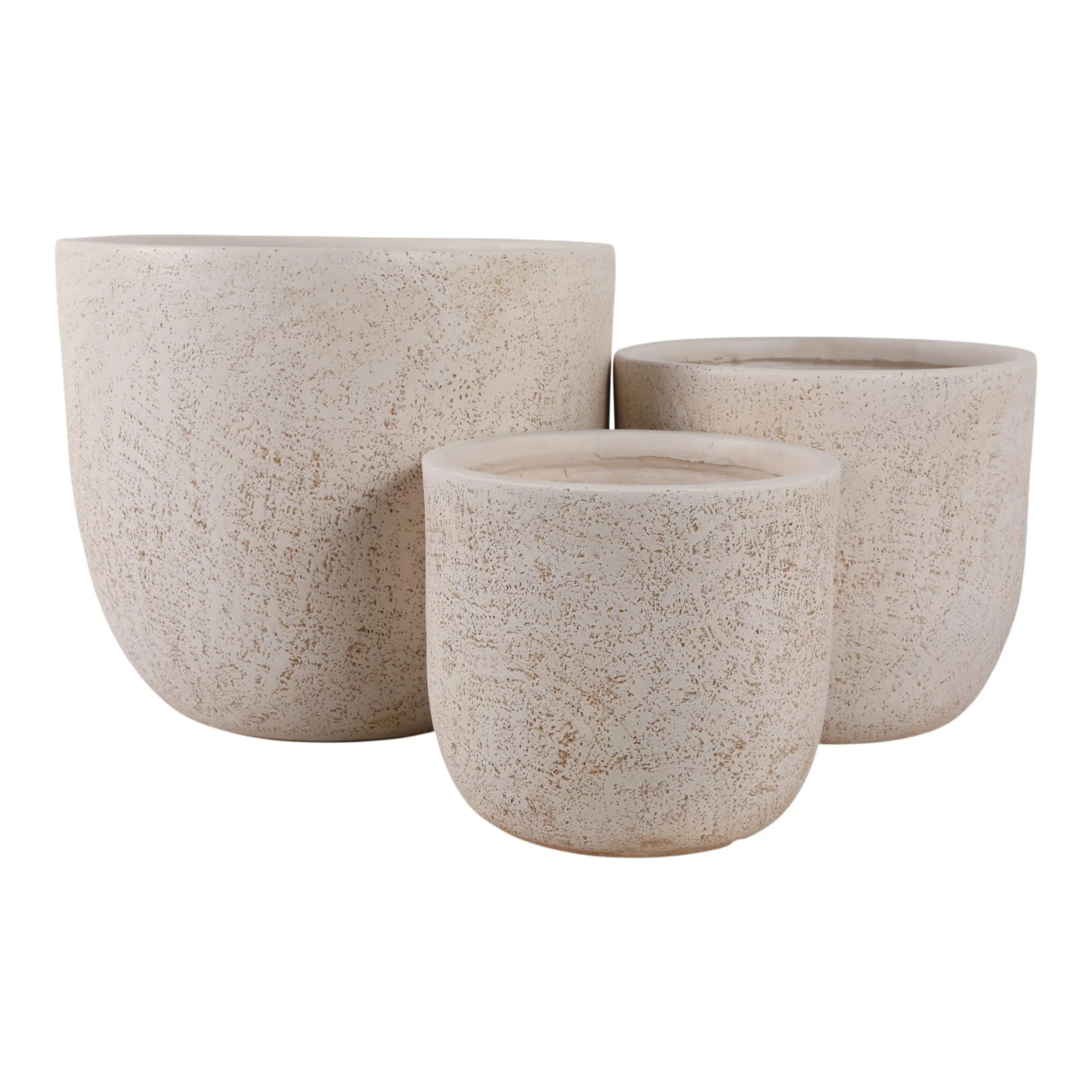 S/3 10/12/16" Cement Texture Resin Planters, Ivory - Image 3