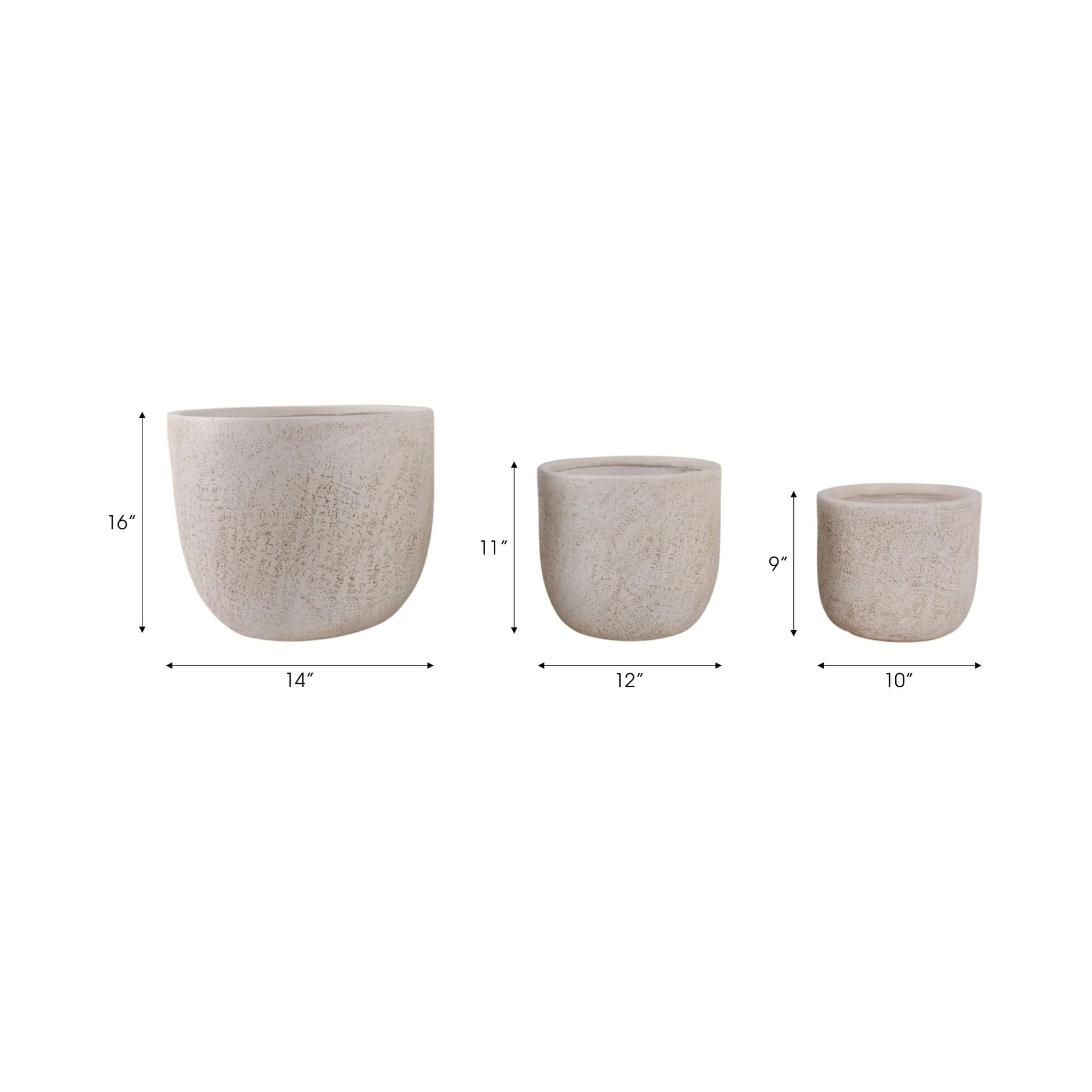 S/3 10/12/16" Cement Texture Resin Planters, Ivory - Image 8
