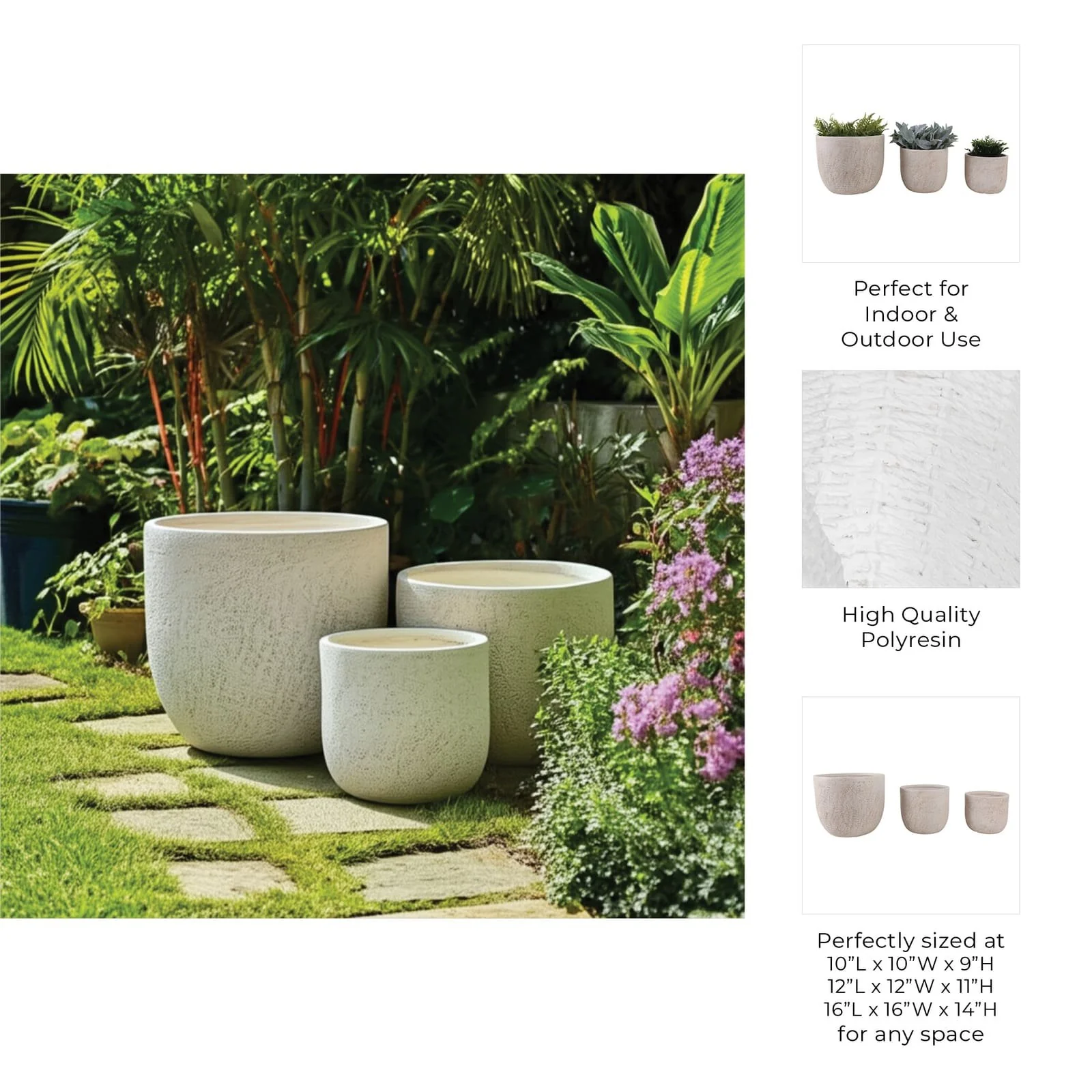 S/3 10/12/16" Cement Texture Resin Planters, Ivory - Image 9