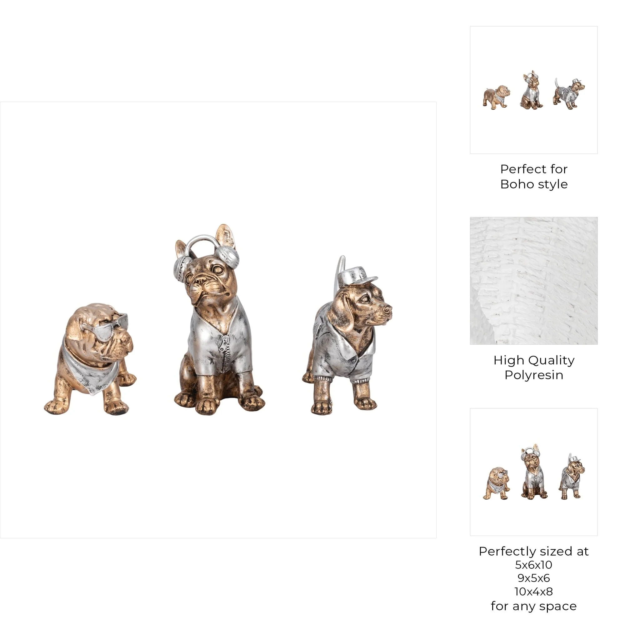S/3 10" Cool Dogs Decor, Gold - Image 9