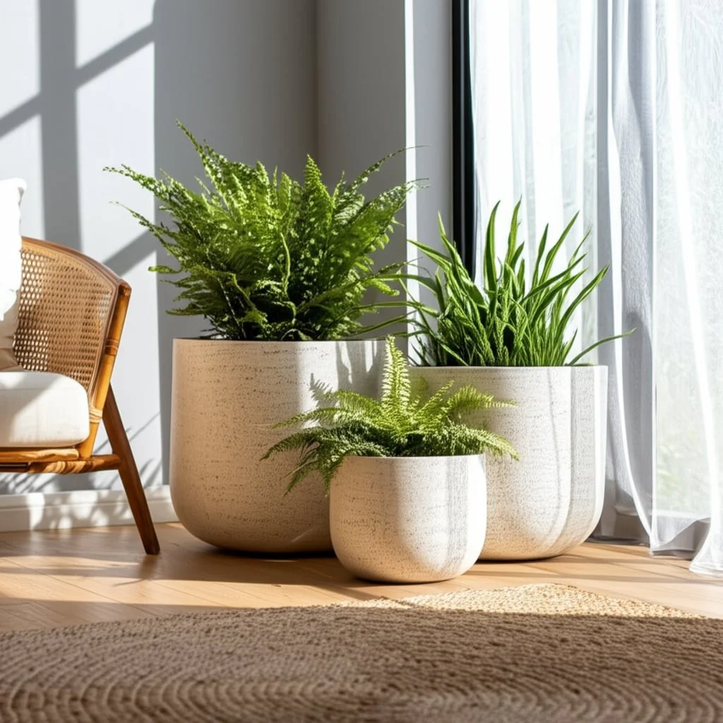 S/3 11/14/18" Resin Cement Texture Planters, Ivory - Image 10