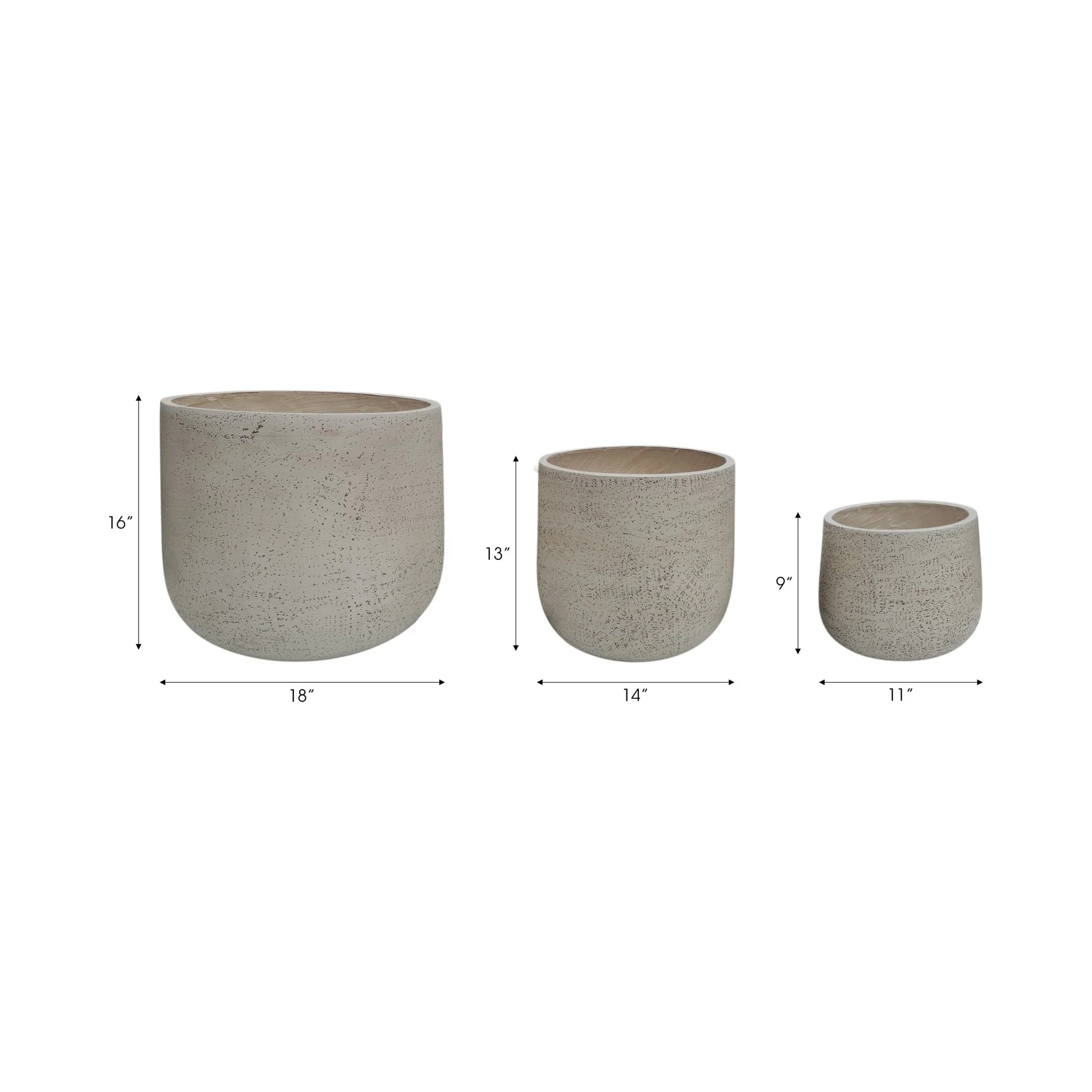 S/3 11/14/18" Resin Cement Texture Planters, Ivory - Image 8