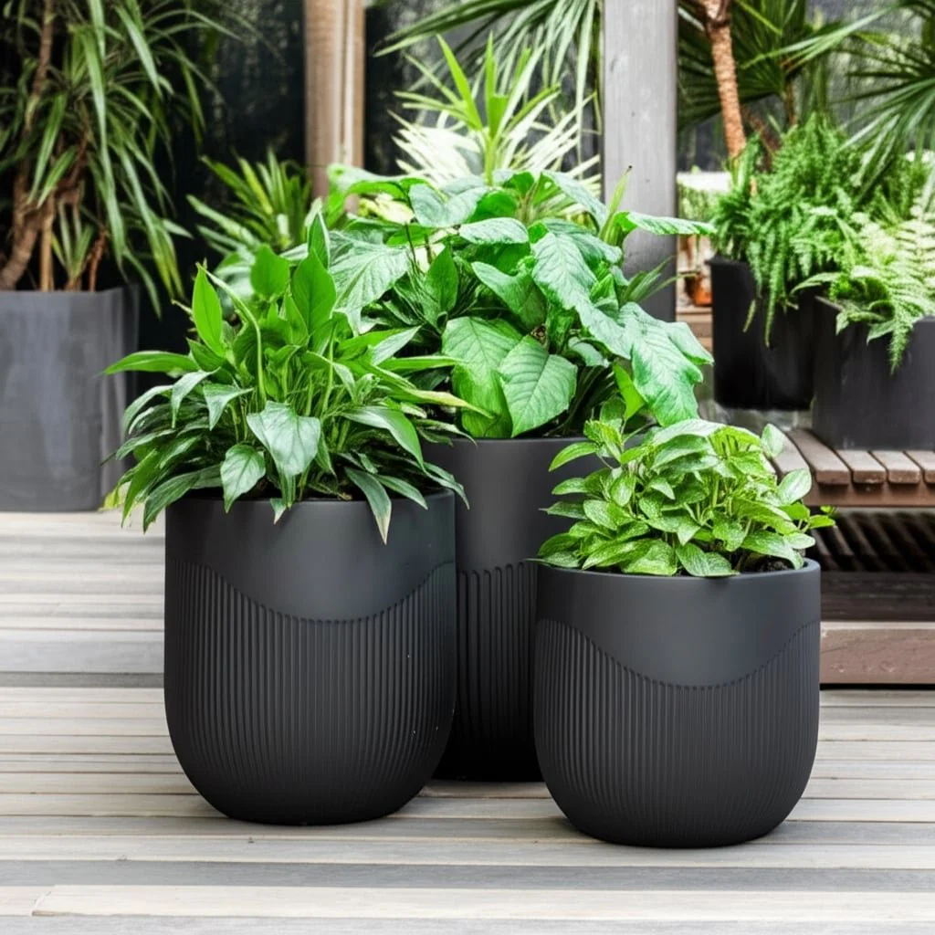 S/3 11/14/18" Resin Planters With Wavy Ribbing, Bl - Image 11