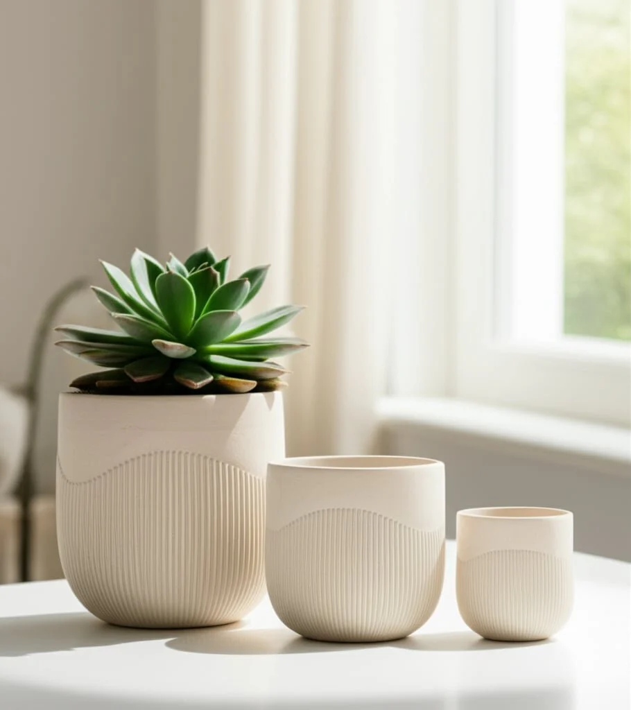 S/3 11/14/18" Resin Planters With Wavy Ribbing, Iv - Image 11