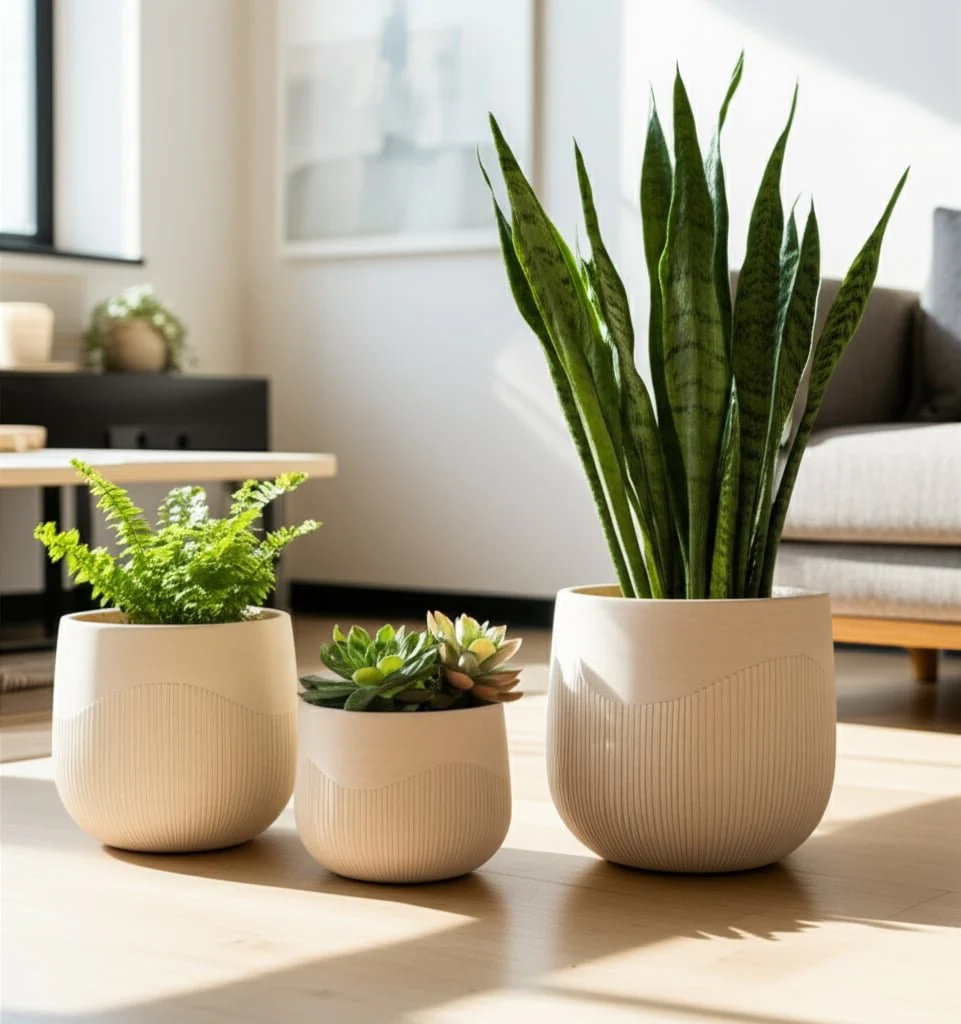 S/3 11/14/18" Resin Planters With Wavy Ribbing, Iv - Image 12