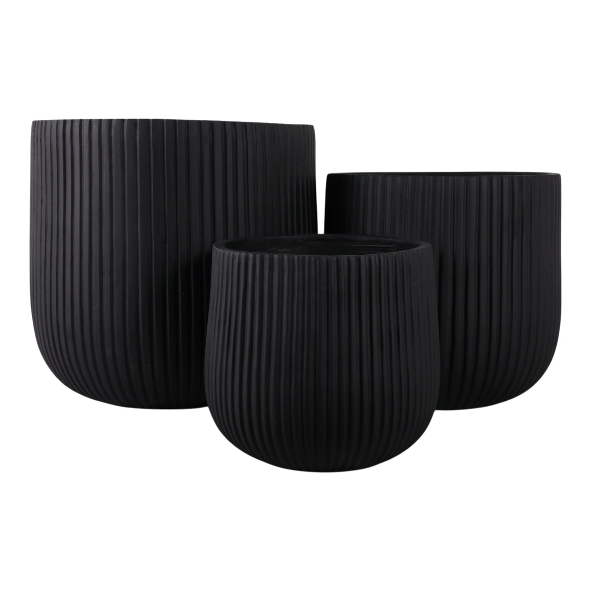 S/3 11/14/18" Ribbed Resin Planters, Black - Image 3