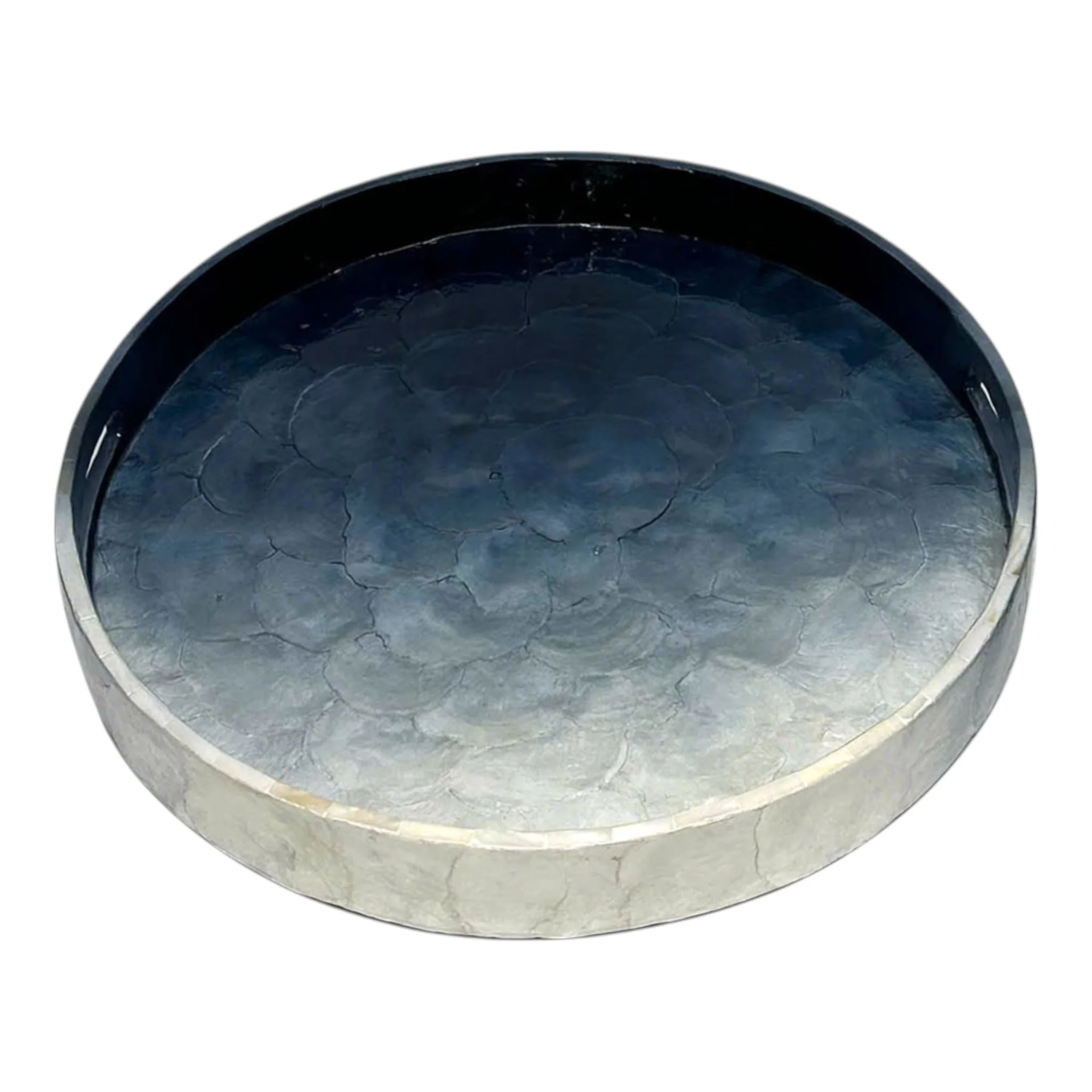 S/3 12/14/16" Ombre Capiz Trays, Ivory/blue - Image 3