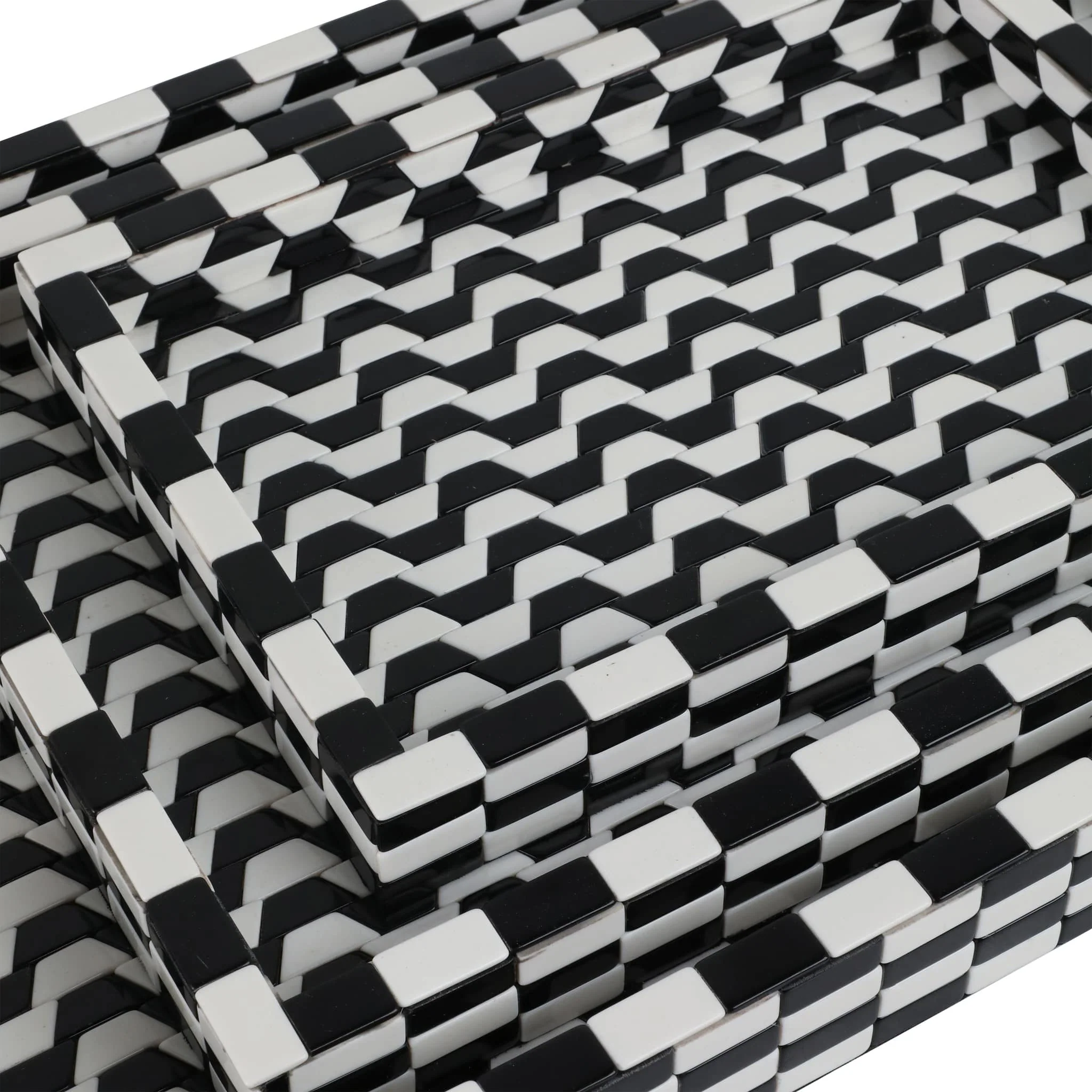 S/3 13/18/24" Geo 3d Resin Trays, Black/white - Image 4