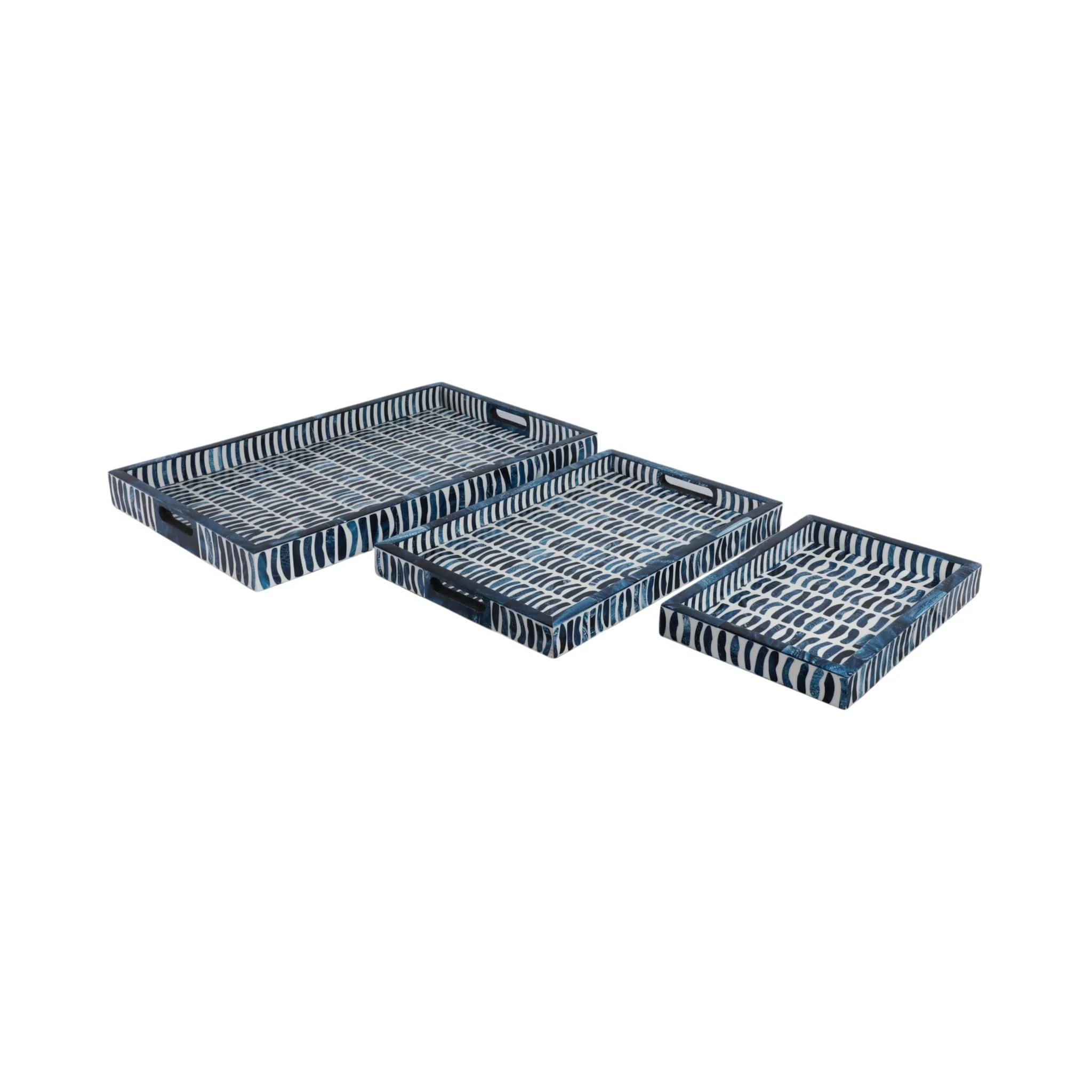 S/3 13/18/24" Trays With Inlay Pieces, Blue/white - Image 2