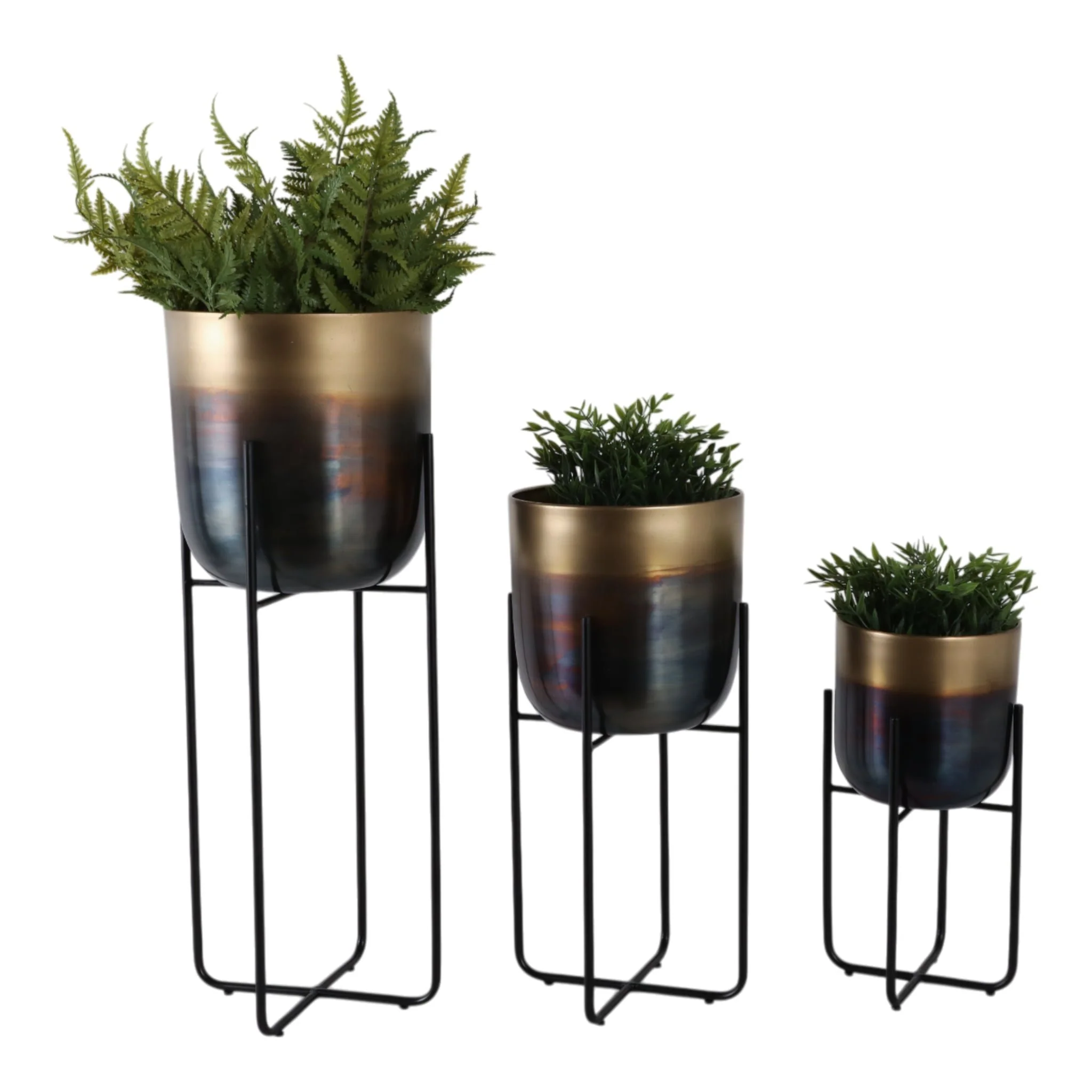 S/3 15/20/27" Ombre Metal Planter On Stand, Gold/b - Image 2